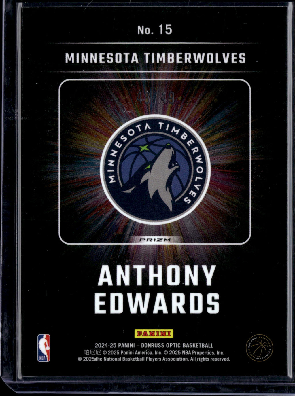 2025 Panini Donruss Optic Prizm Lights Out Anthony Edwards #15 /49