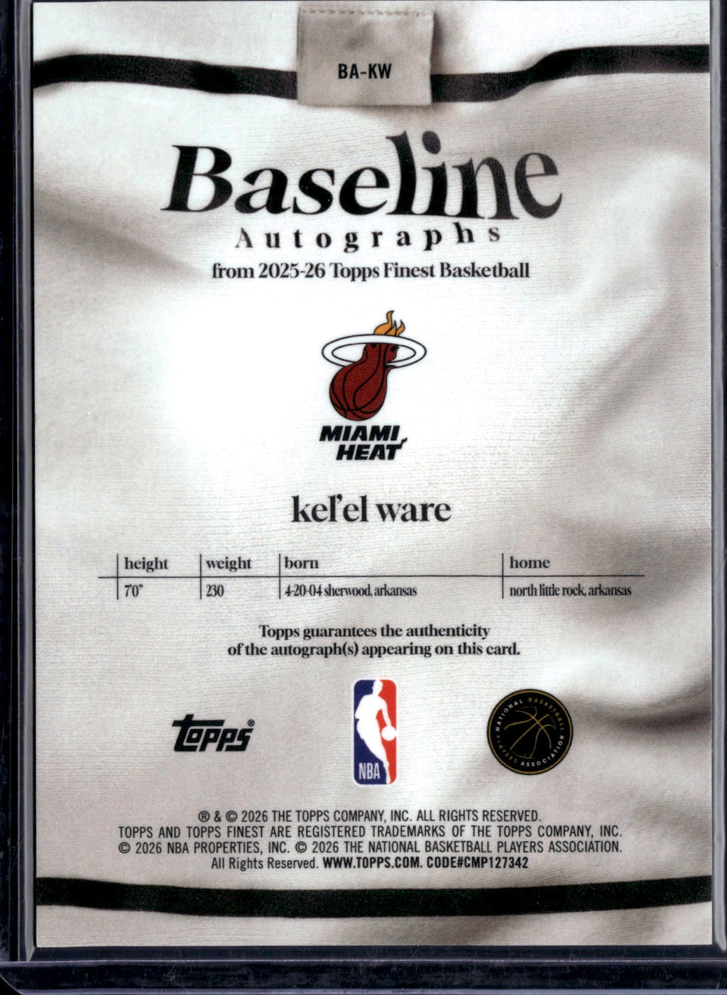 2026 Topps Finest Baseline Autographs Kel'el Ware #BA-KW Blue Checkerboard /99