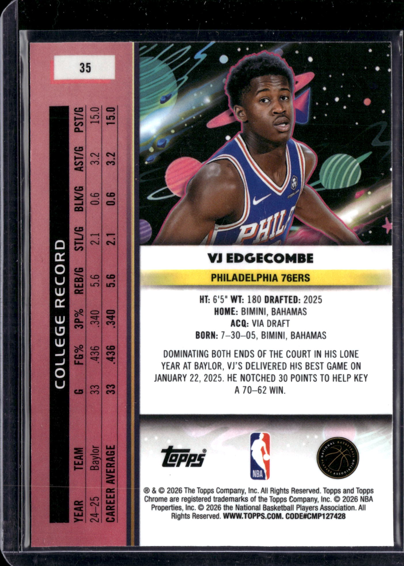 2026 Topps Chrome VJ Edgecombe #35 RC