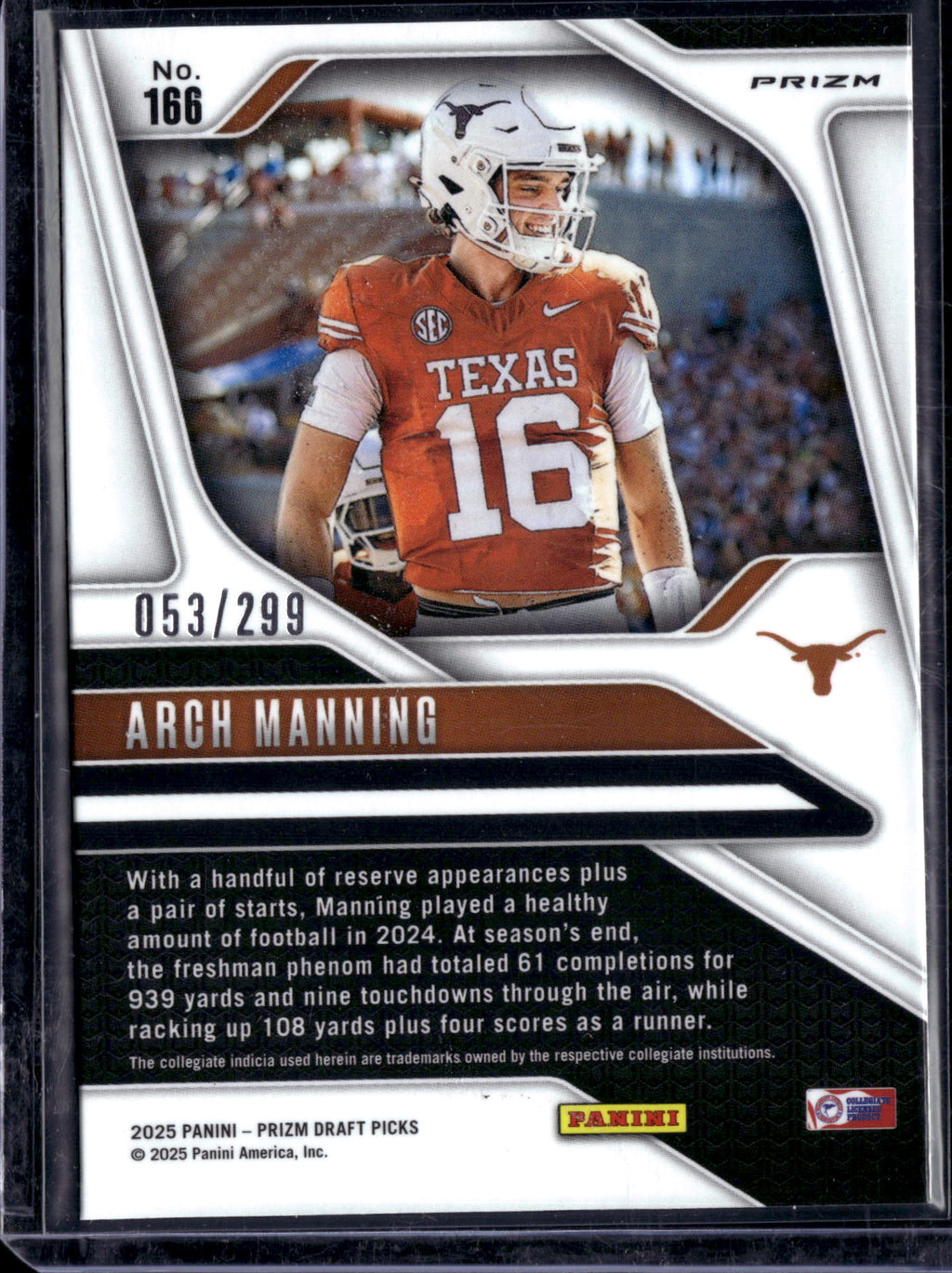 2025 Panini Prizm Draft Picks Arch Manning #166 Blue /299