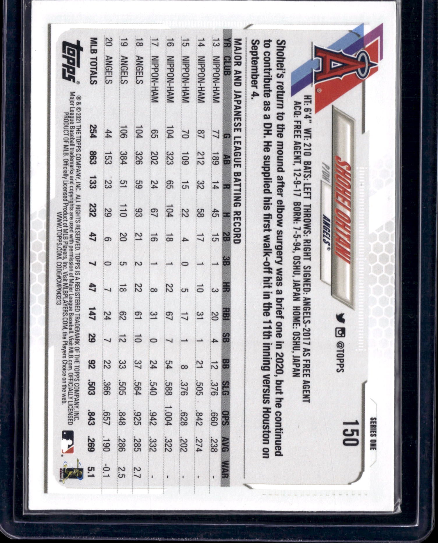 2021 Topps Series 1 Shohei Ohtani #150 /