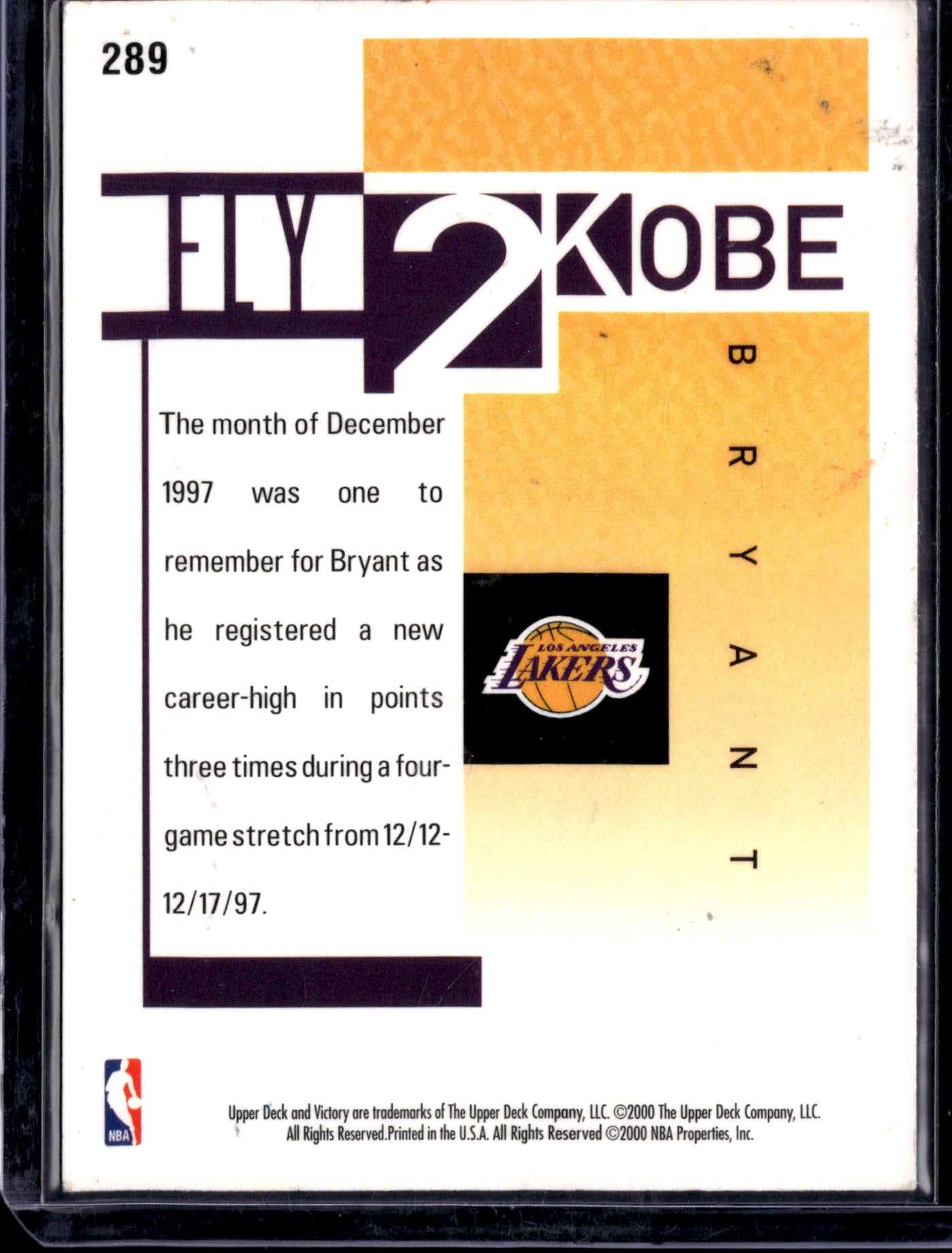 2000 Upper Deck Victory Fly 2 Kobe Kobe Bryant #289