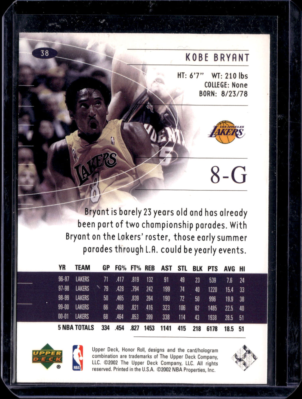 2002 Upper Deck Honor Roll Kobe Bryant #38