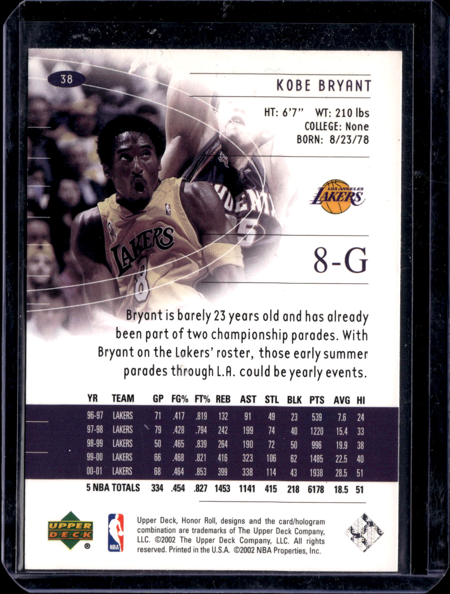 2002 Upper Deck Honor Roll Kobe Bryant #38