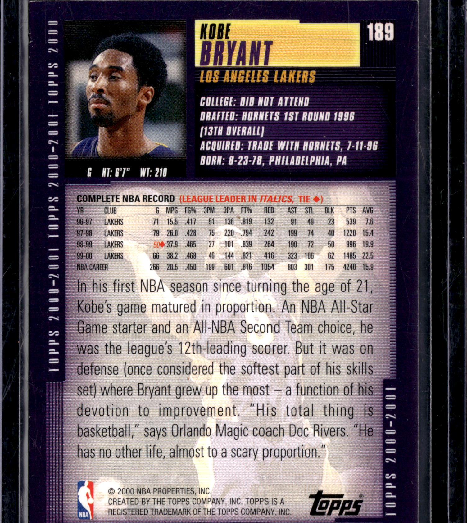 2000 Topps Kobe Bryant #189
