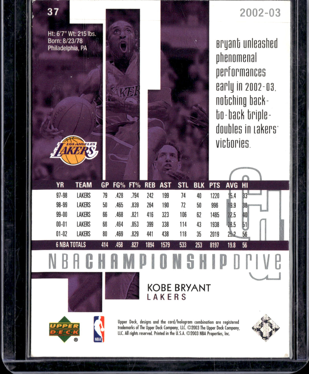 2003 Upper Deck Championship Drive Kobe Bryant #37