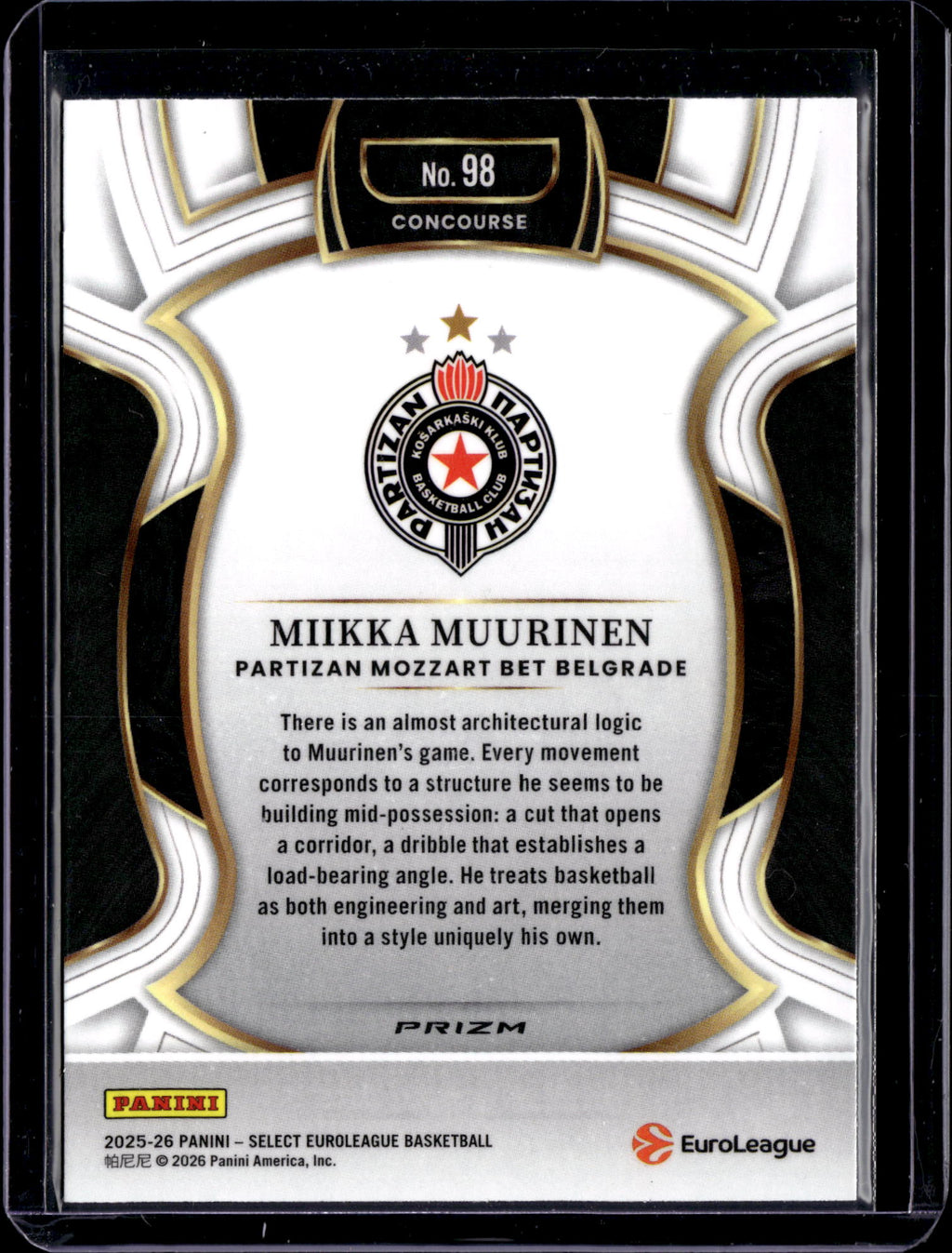2026 Panini Select EuroLeague Prizm Miikka Muurinen #98 Blue Concourse