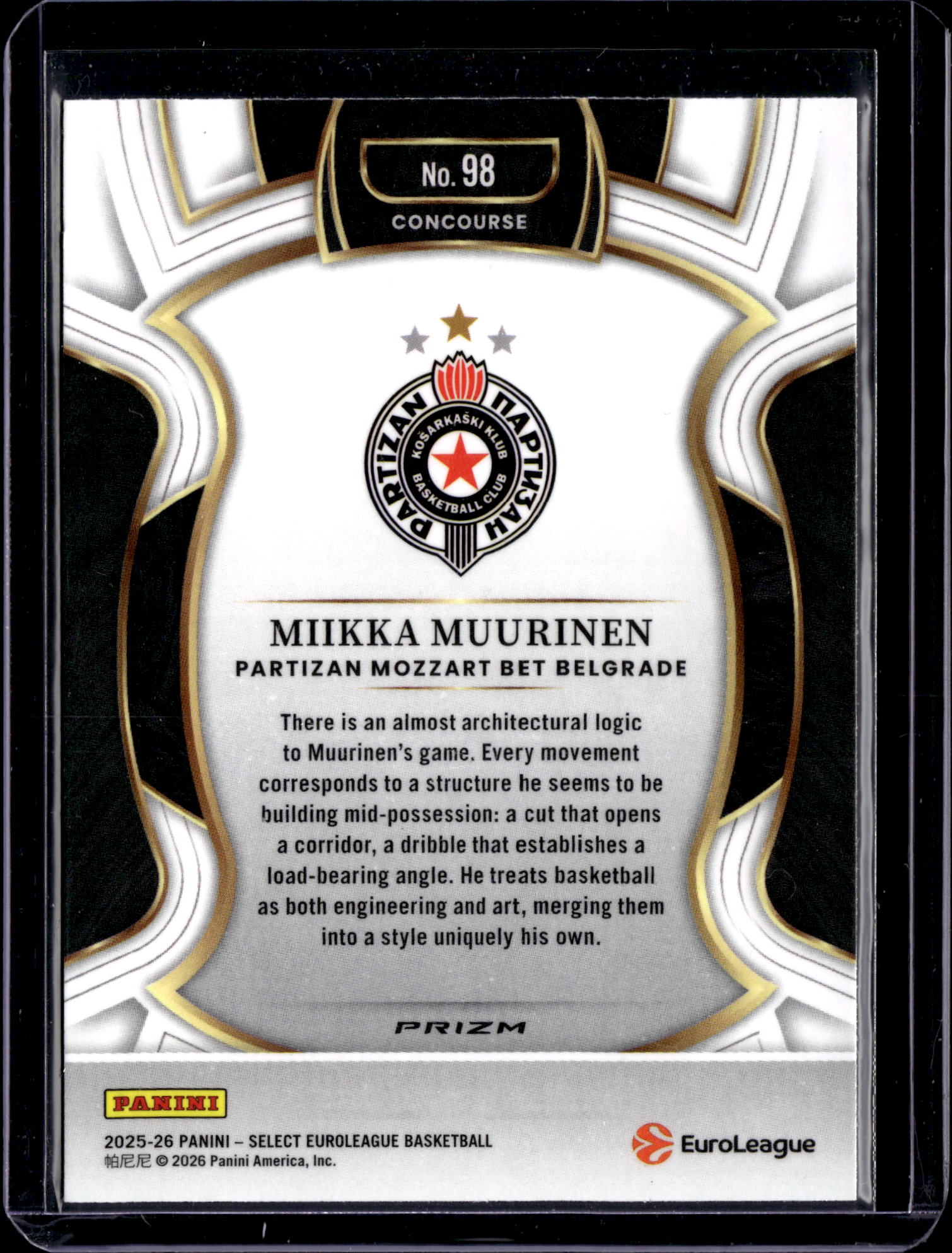 2026 Panini Select EuroLeague Prizm Miikka Muurinen #98 Blue Concourse