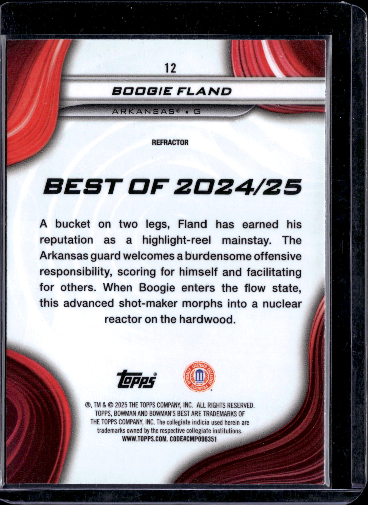 2025 Topps Bowman University Best Boogie Fland #12 Refractor