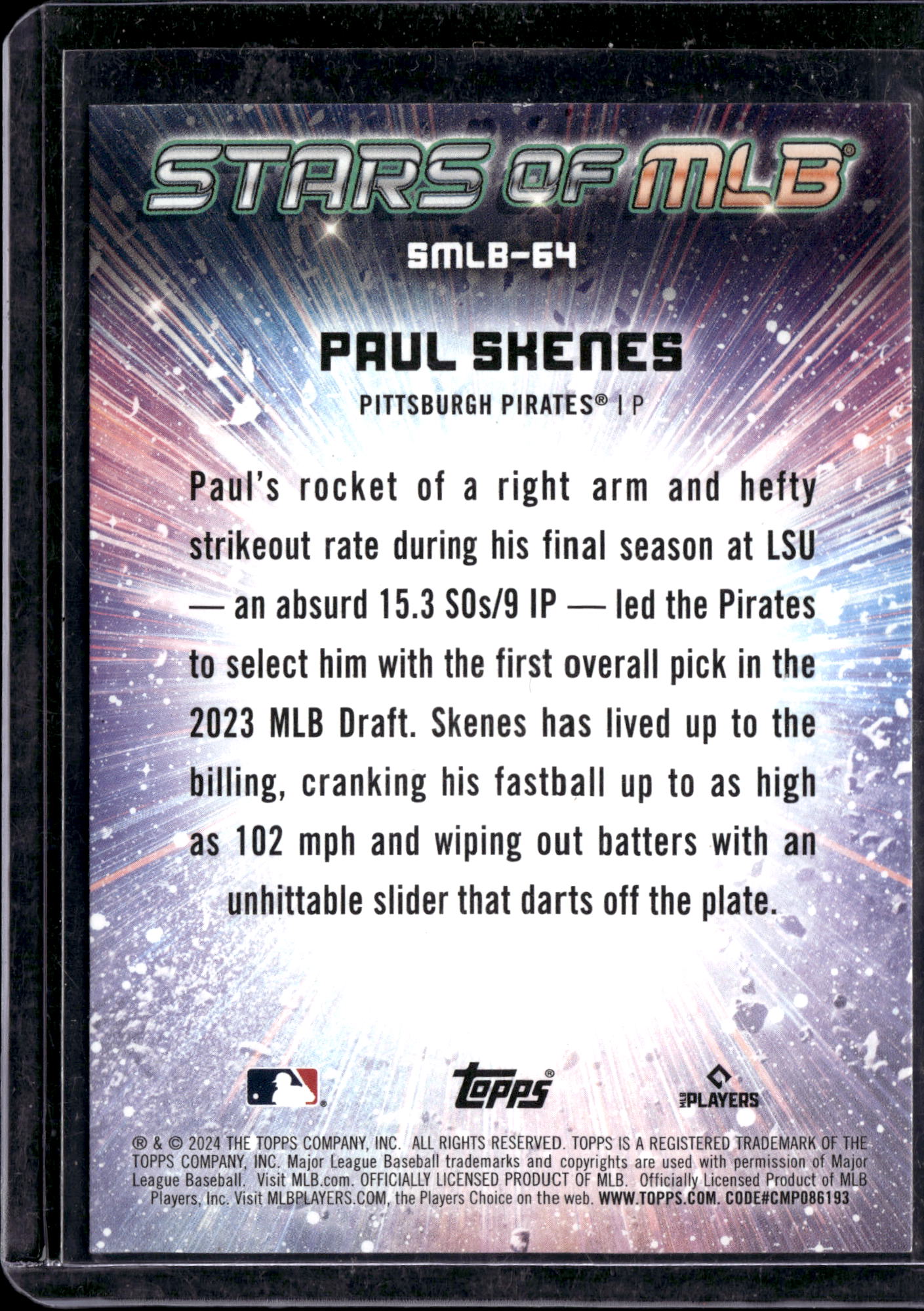 2024 Topps Stars of MLB Paul Skenes #SMLB-64 RC
