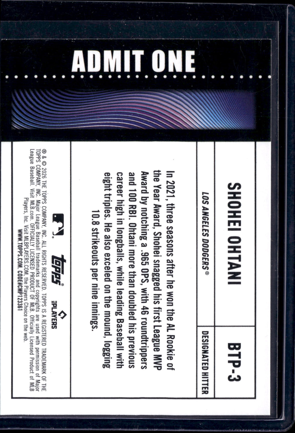 2026 Topps Big Ticket Player Shohei Ohtani #BTP-3