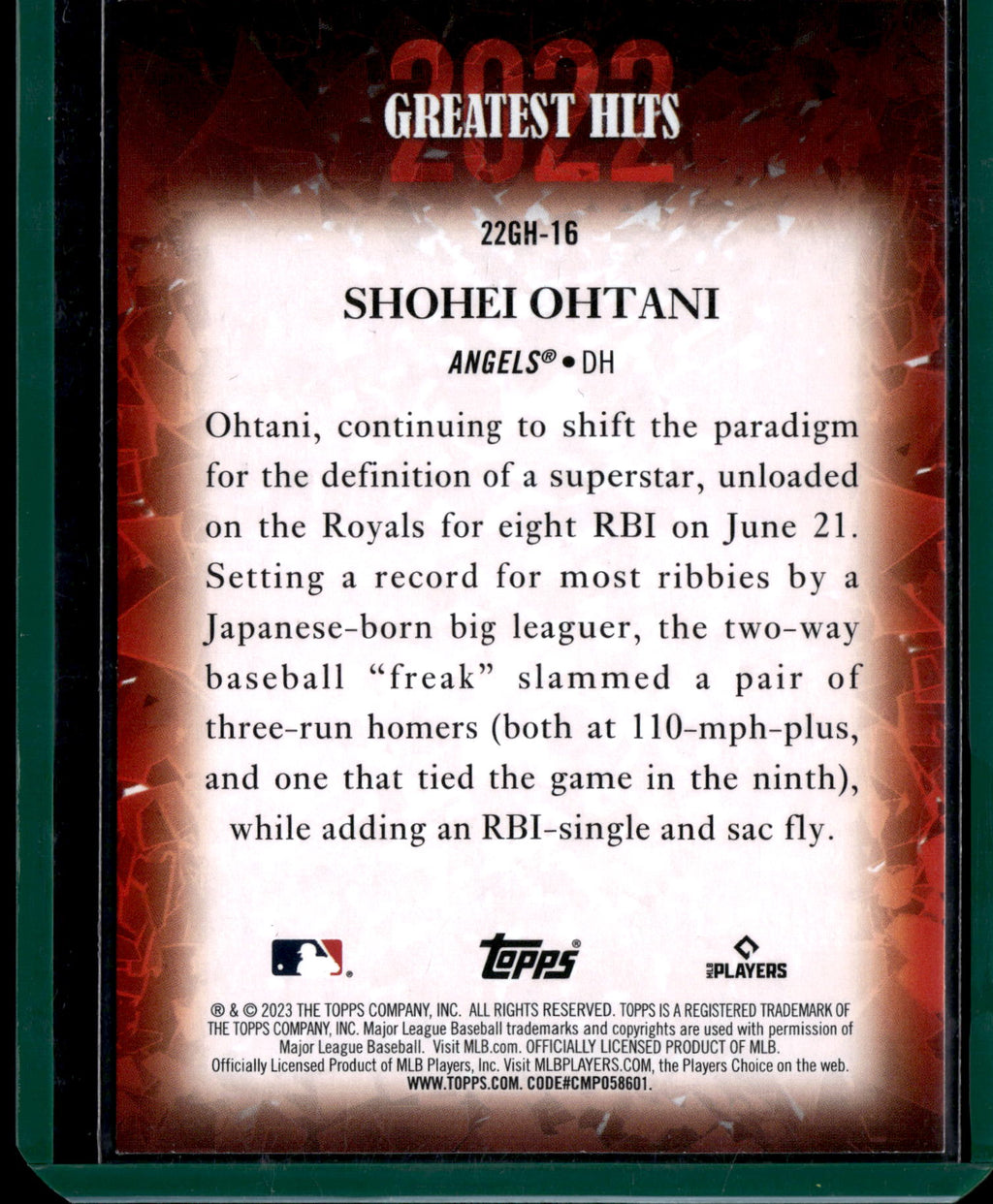 2023 Topps Greatest Hits Shohei Ohtani #22GH-16