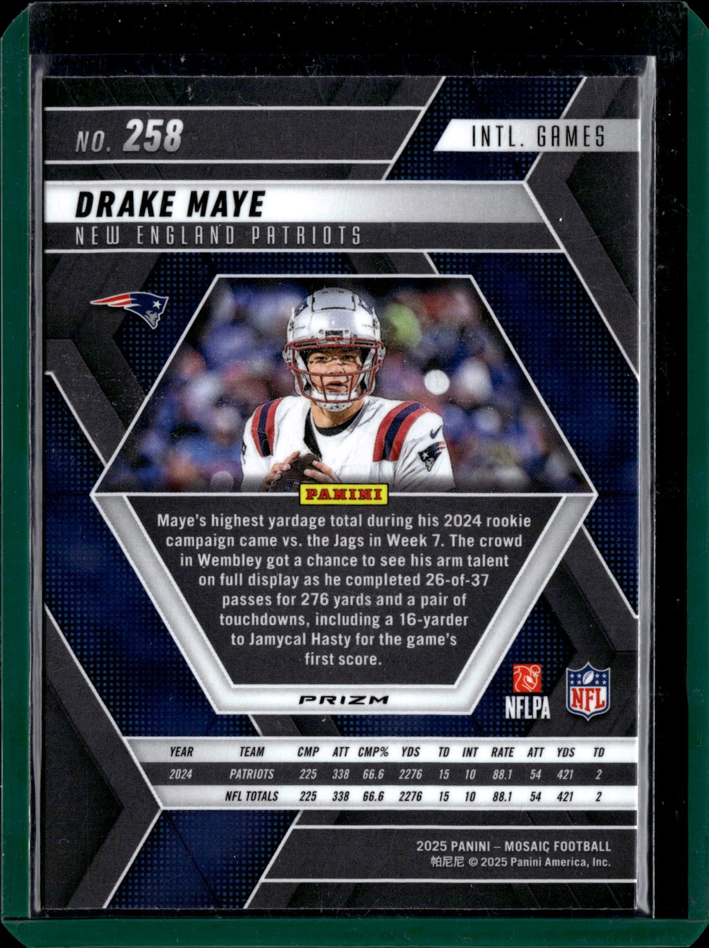 2025 Panini Mosaic Football Drake Maye #258 Silver Prizm