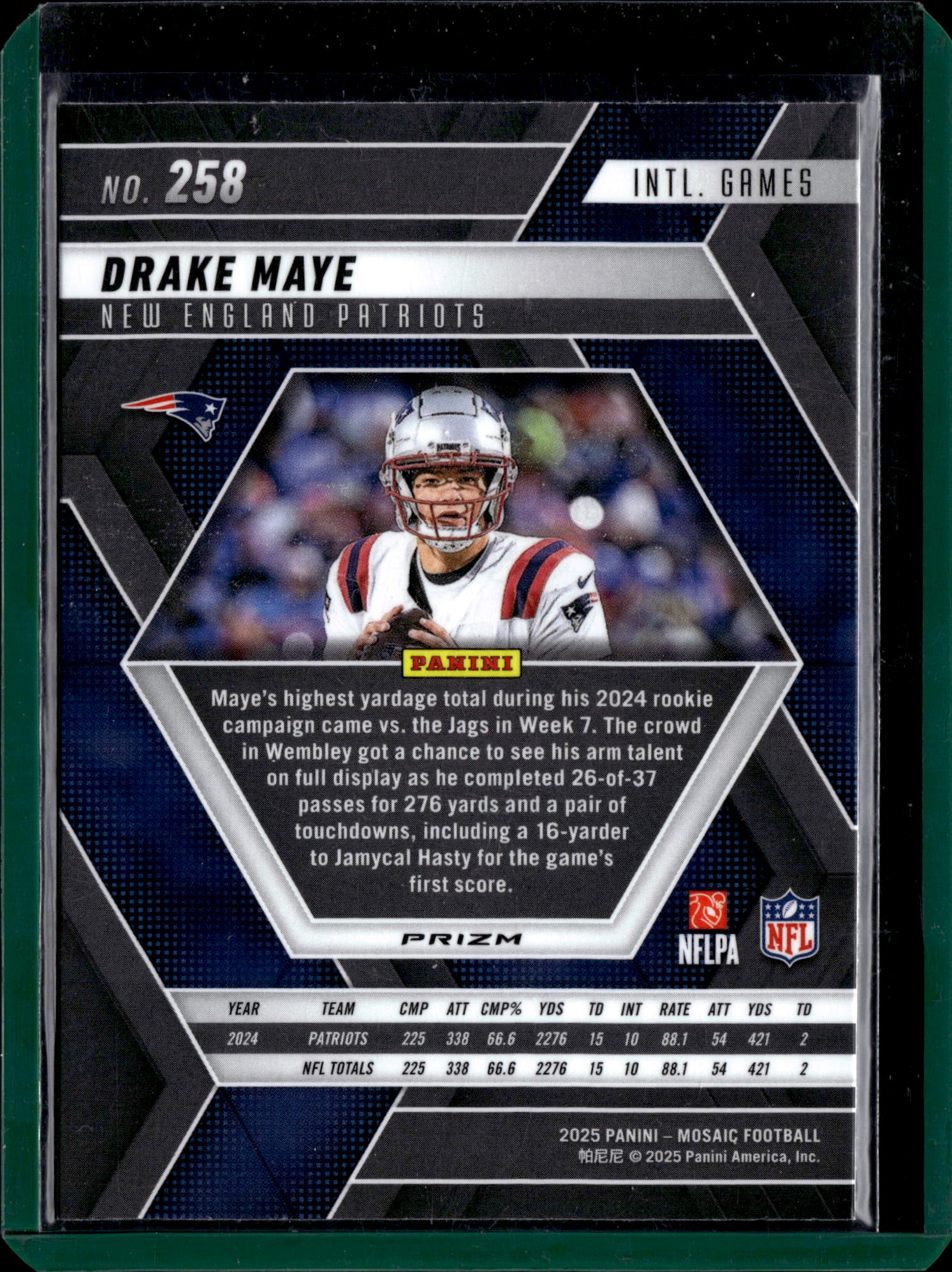 2025 Panini Mosaic Football Drake Maye #258 Silver Prizm