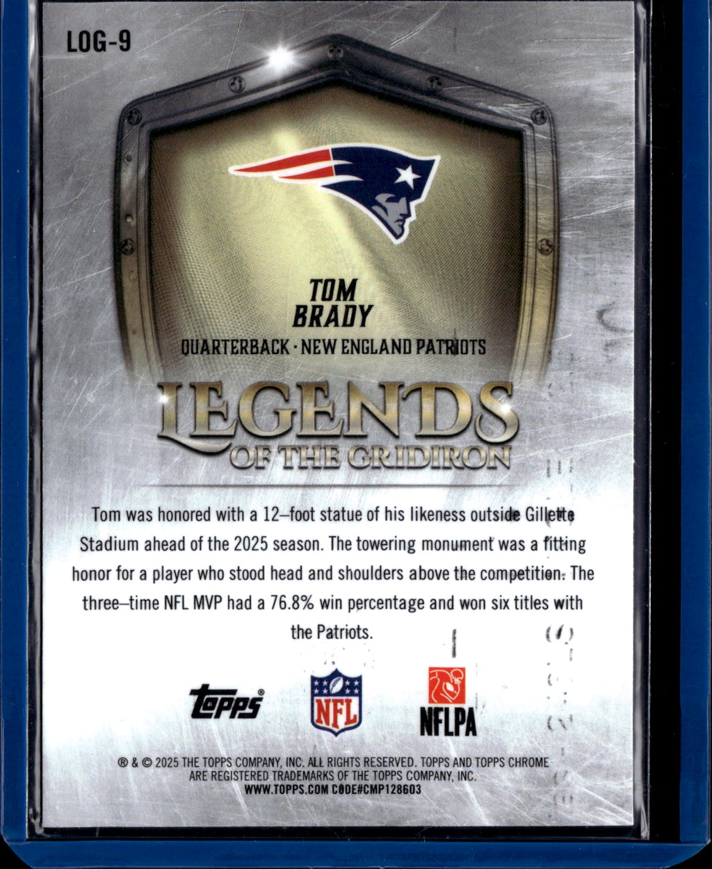 2025 Topps Chrome Legends of the Gridiron Tom Brady #LOG-9