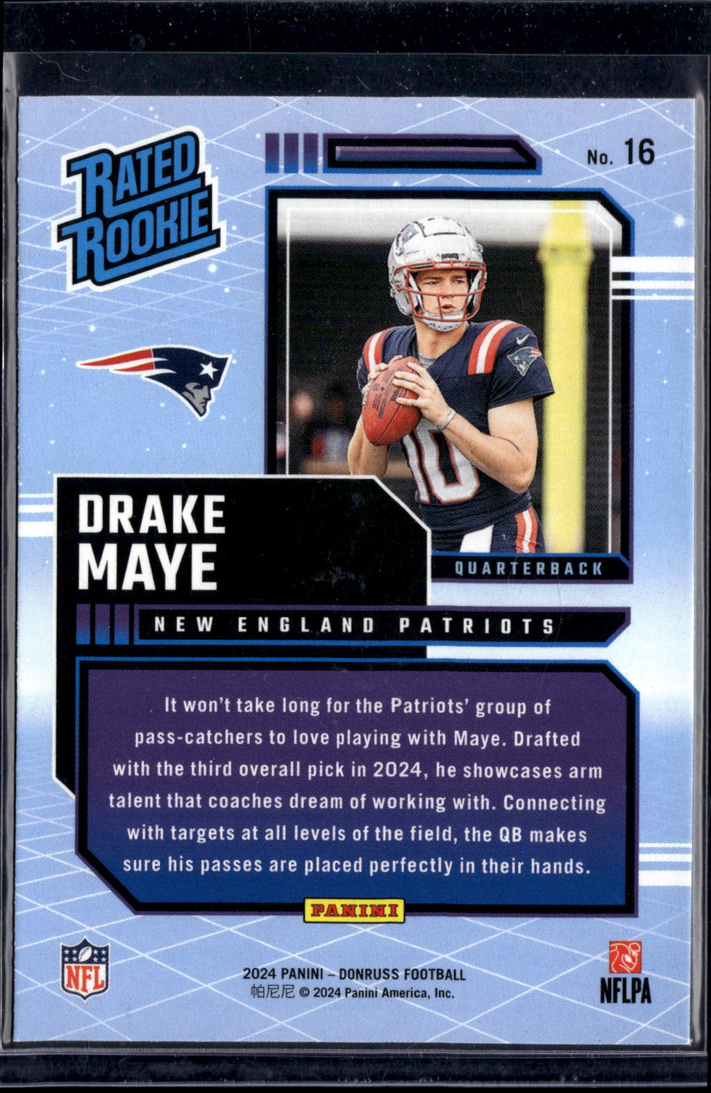 2024 Panini Donruss Retro Drake Maye #16 Blue Rookie