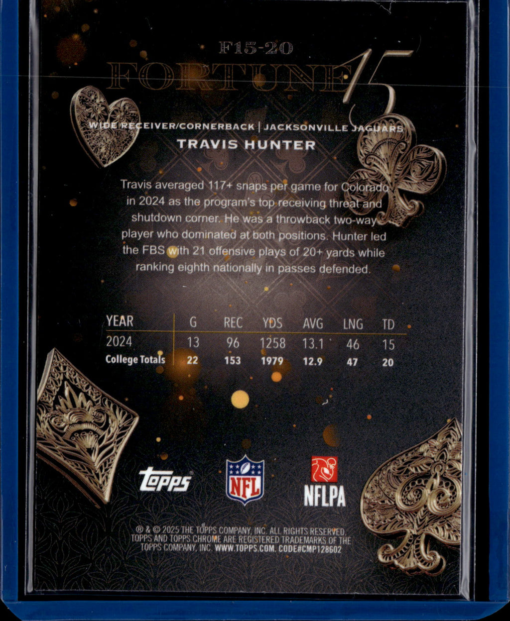 2025 Topps Chrome Fortune 15 Travis Hunter #F15-20 RC