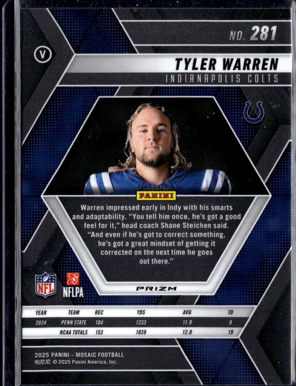2025 Panini Mosaic Tyler Warren #281 Genesis Rookie RC