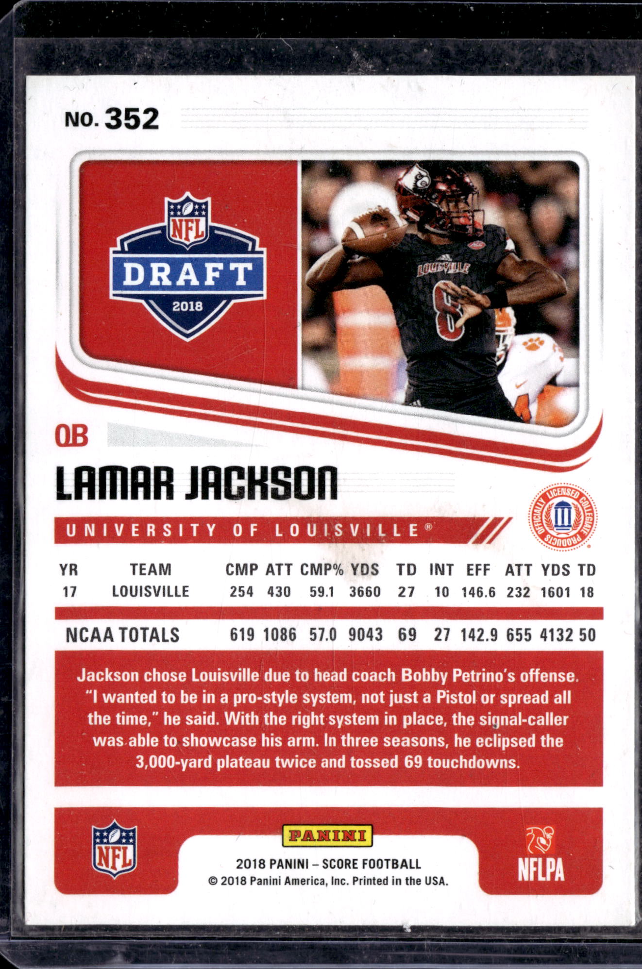 2018 Panini Score Draft Lamar Jackson #352 Rookie RC