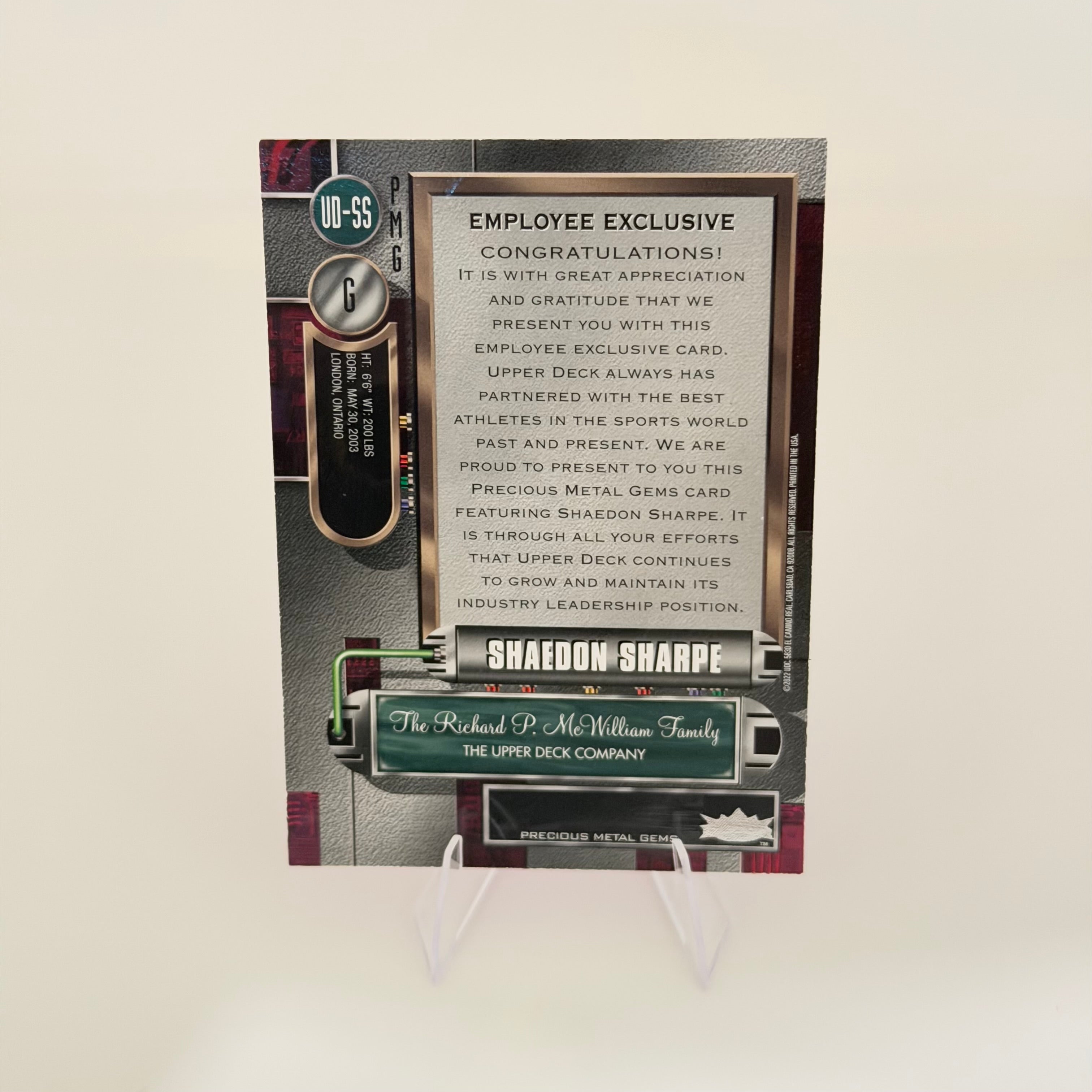2022 Upper Deck SkyBox Metal Universe Precious MG Shaedon Sharpe #UD-SS Pink