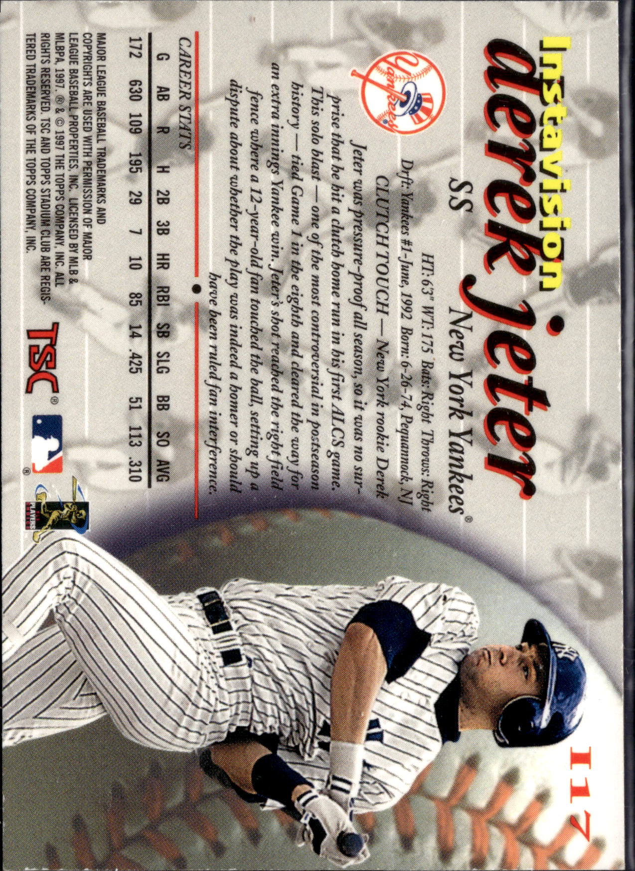 1997 Stadium Club Instavision Derek Jeter #I17