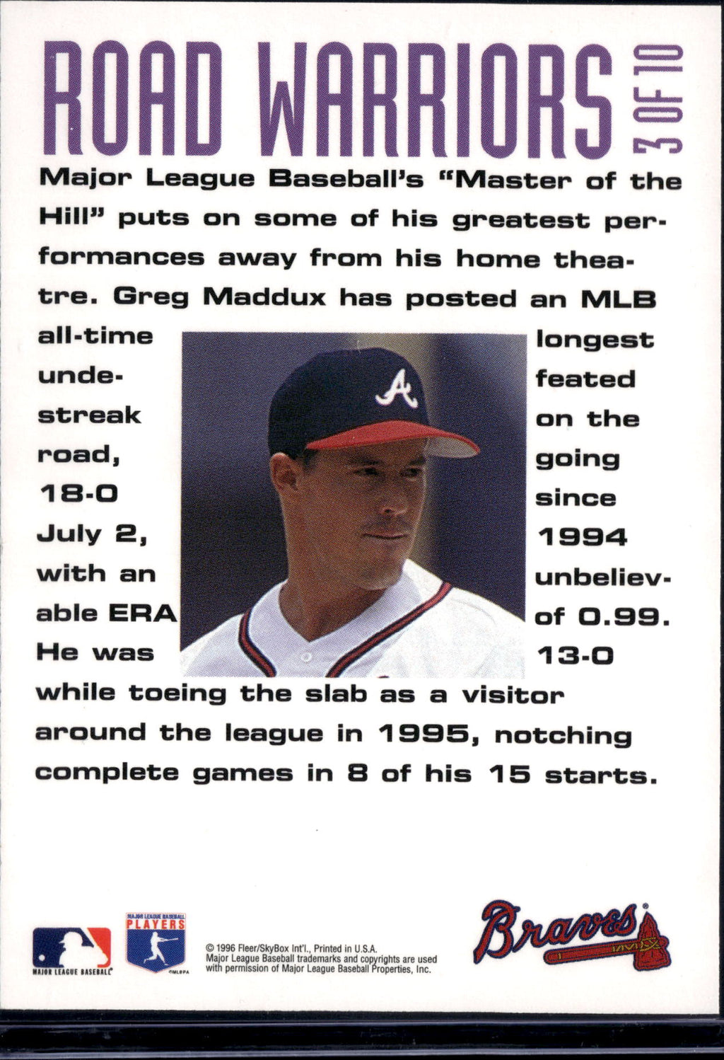 1996 Fleer Road Warriors Greg Maddux #3 of 10