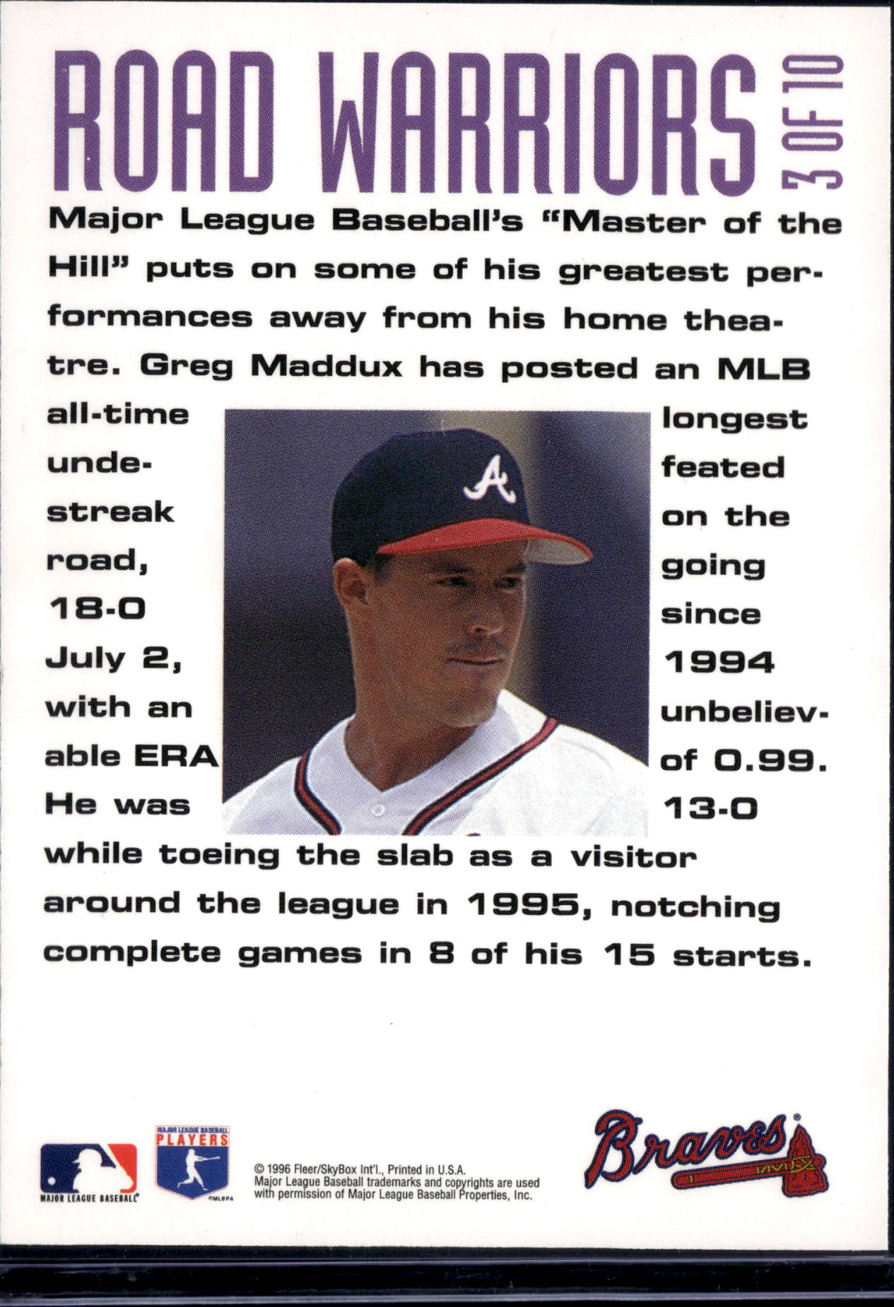 1996 Fleer Road Warriors Greg Maddux #3 of 10