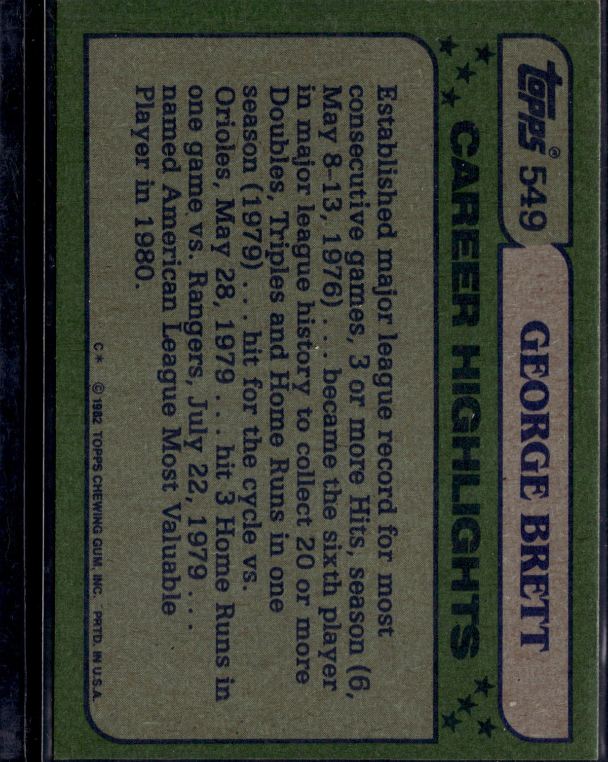 1982 Topps George Brett #549