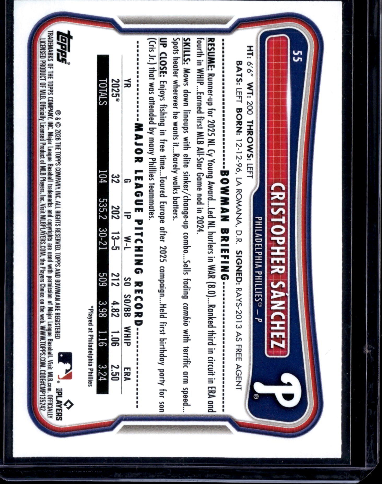 2026 Bowman Cristopher Sánchez #55 Blue /499