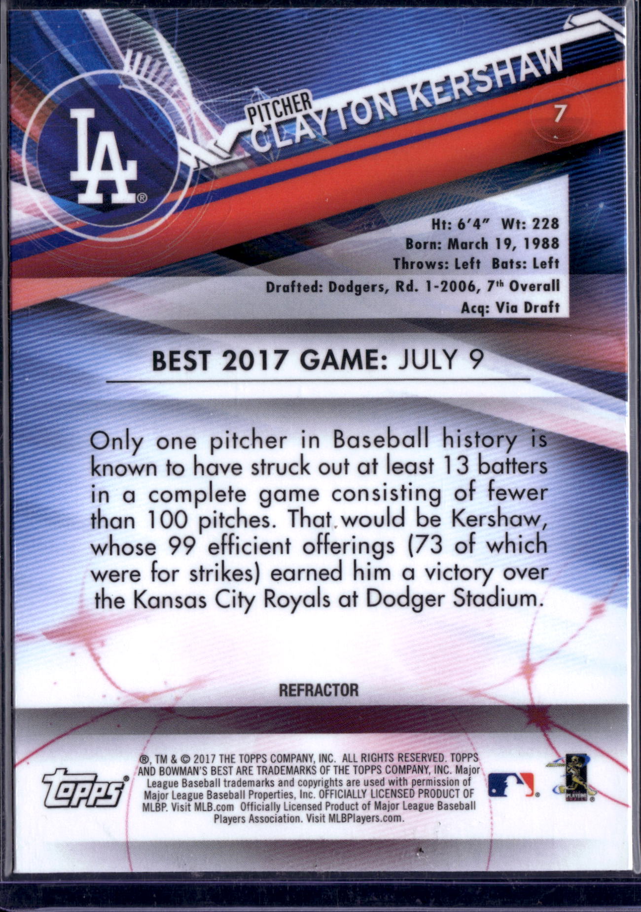 2017 Bowman's Best Clayton Kershaw #7 Refractor
