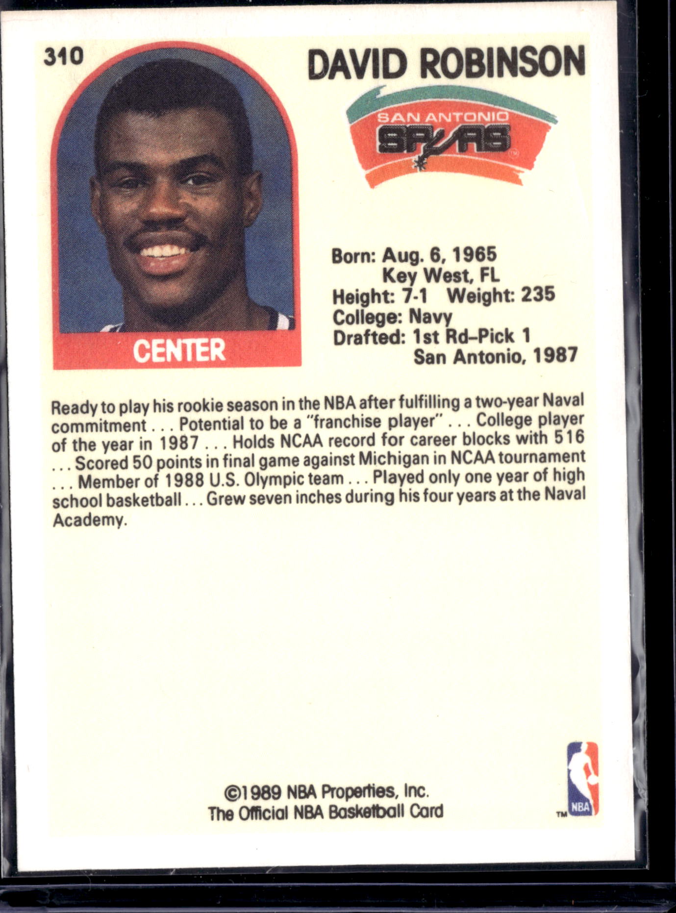 1989 NBA Hoops David Robinson #310