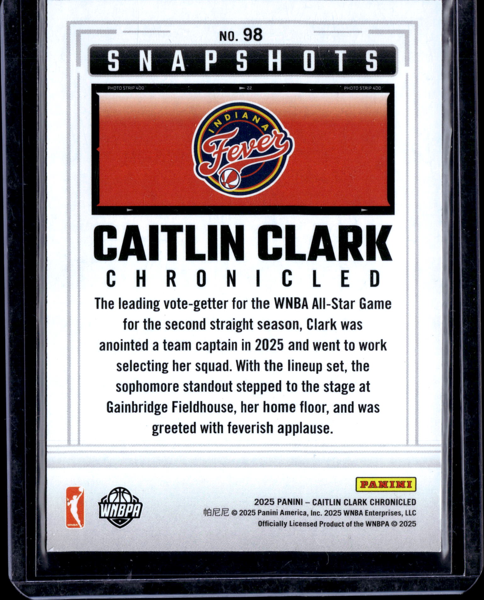 2025 Panini Caitlin Clark Chronicled Snapshots Caitlin Clark #98