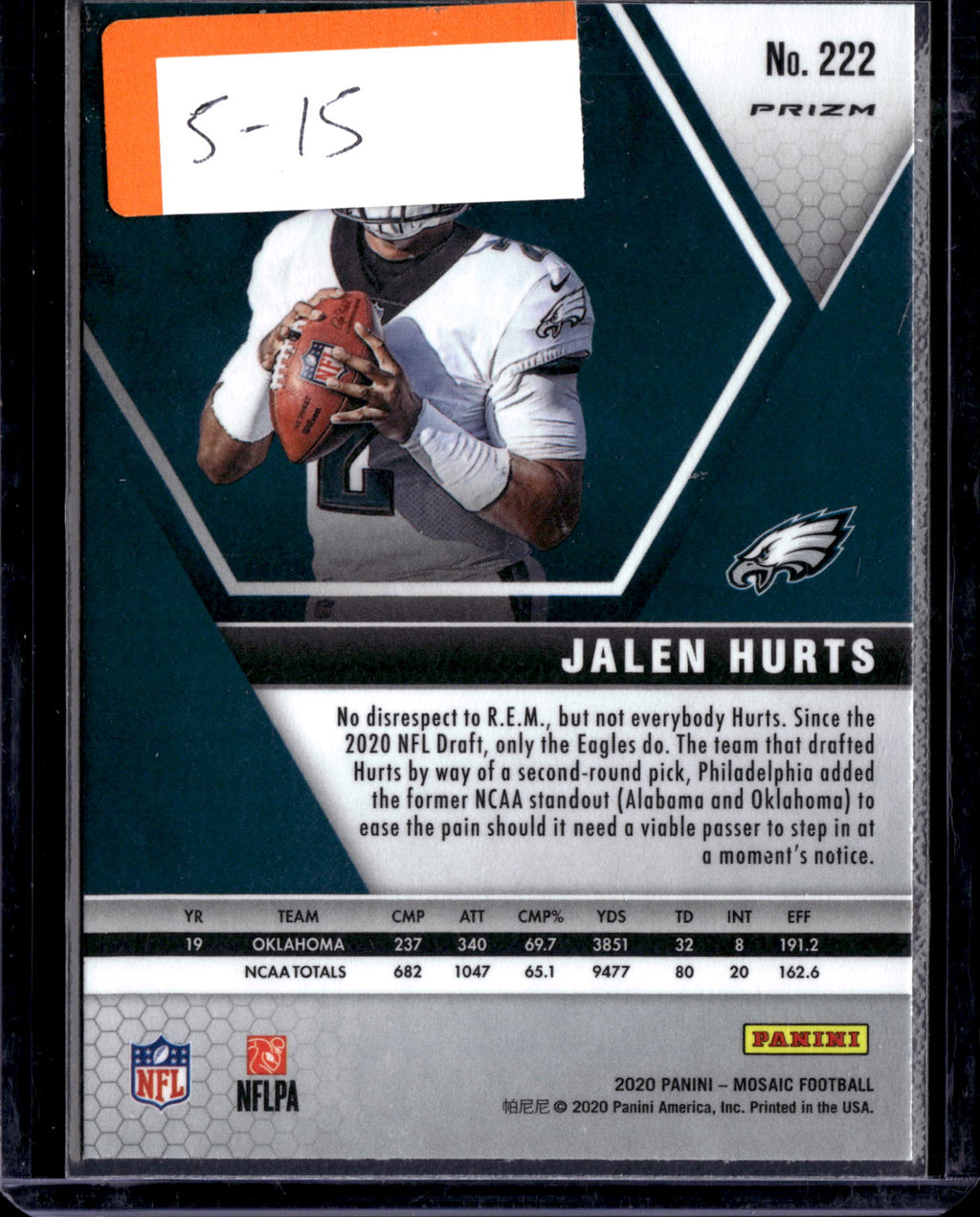2020 Panini Mosaic Jalen Hurts #222 Pink Camo RC