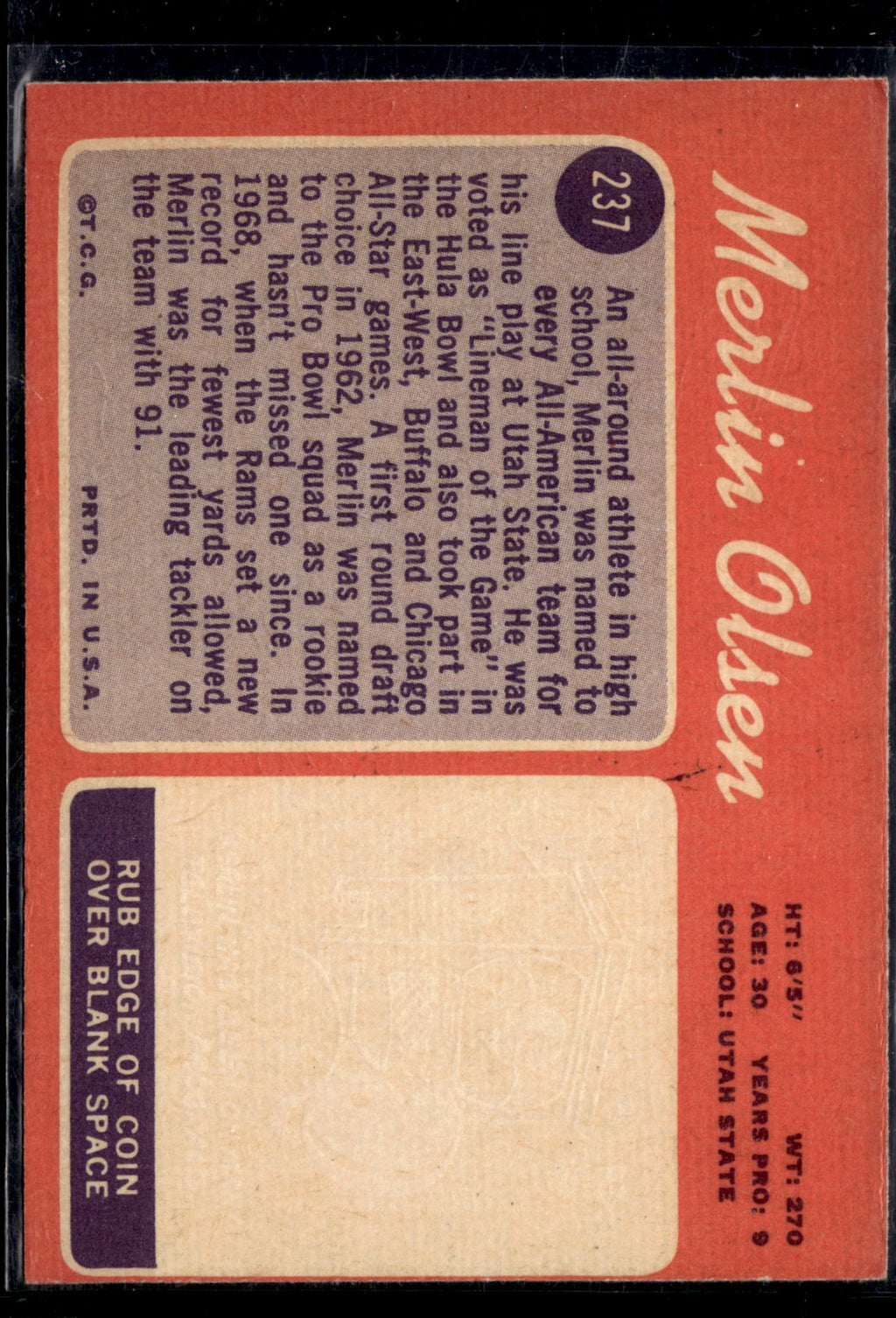 1971 Topps Merlin Olsen #237 Little House on the Prairie
