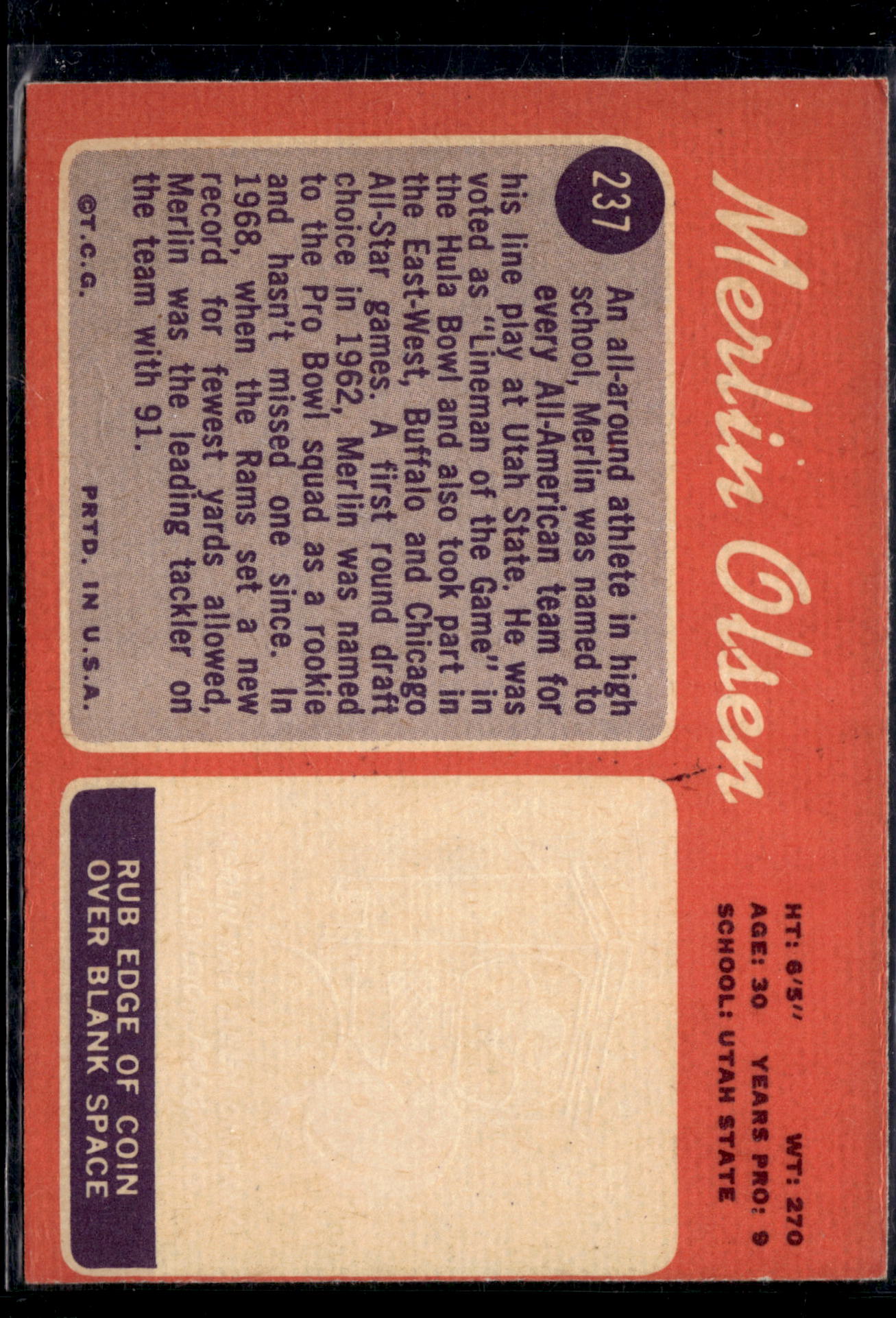 1971 Topps Merlin Olsen #237 Little House on the Prairie