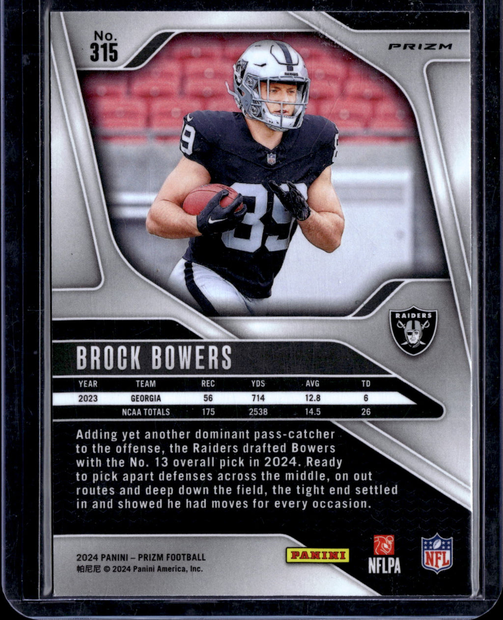 2024 Panini Prizm Brock Bowers #315 Green Parallel/Variety Rookie