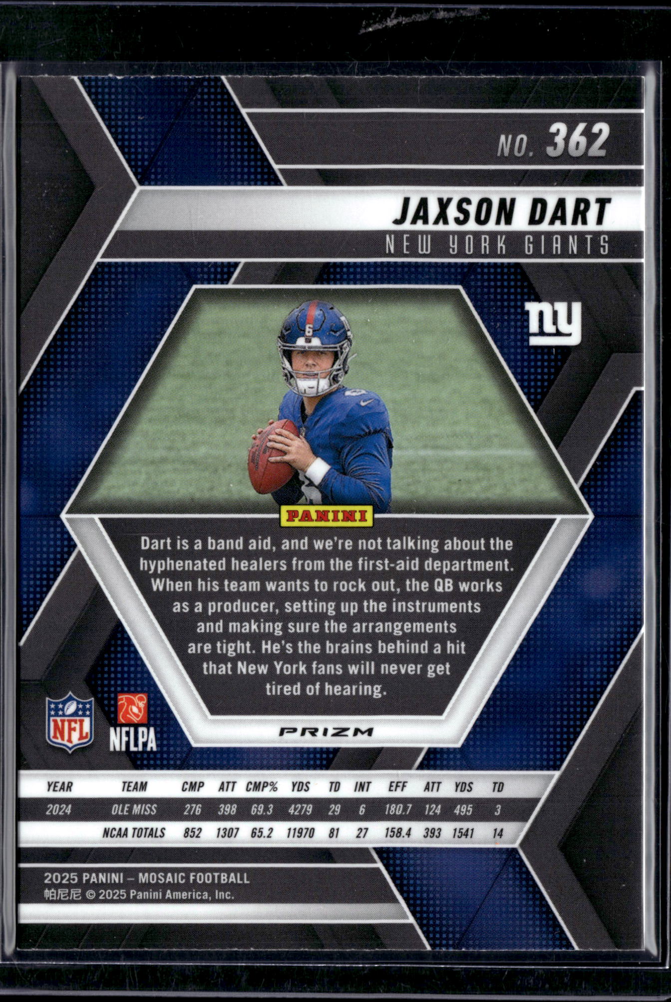 2025 Panini Mosaic Football Jaxson Dart #362 Reactive Purple RC