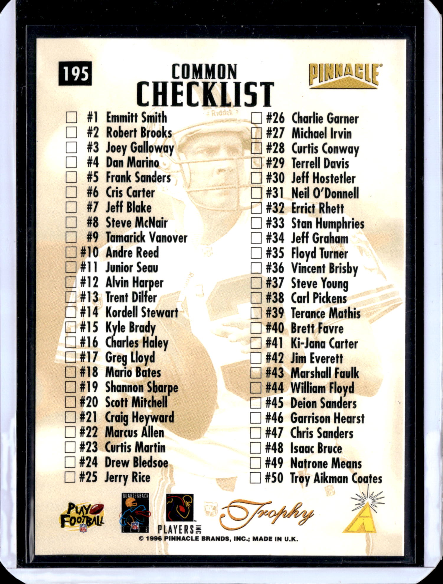1996 Pinnacle Trophy Collection Dan Marino #195