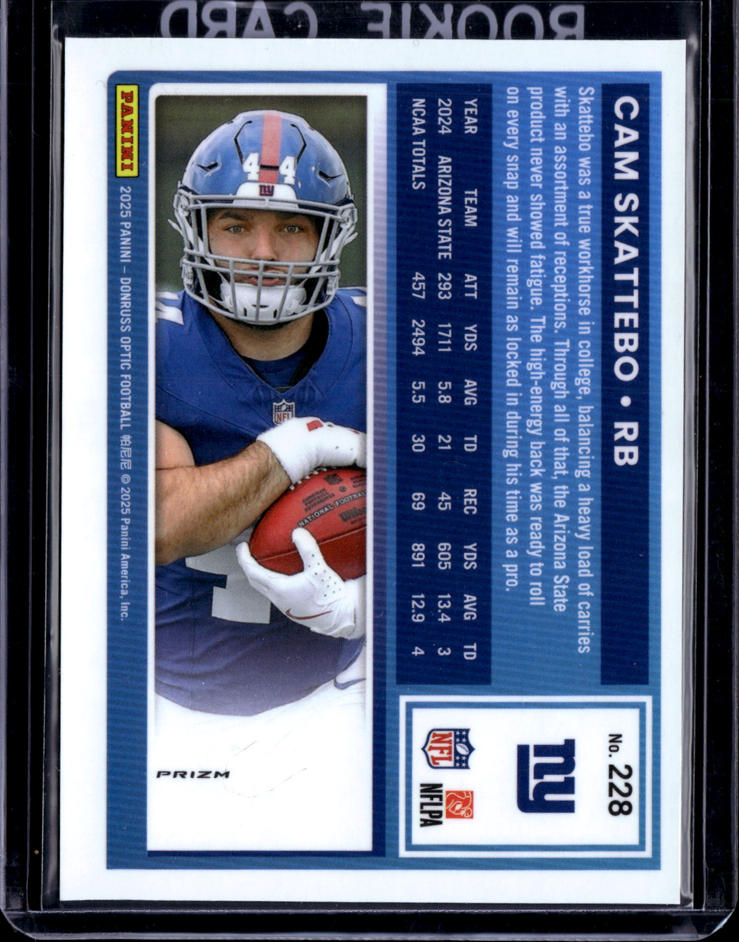 2025 Panini Donruss Optic Prizm Cam Skattebo #228 Blue