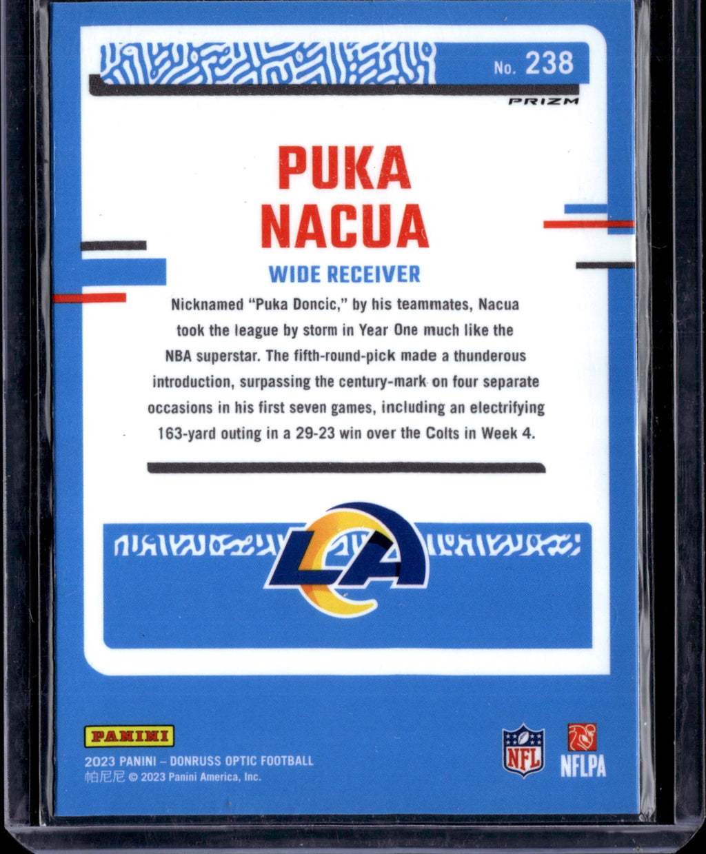 2023 Panini Donruss Optic Puka Nacua #238 Blue hyper prizm Rookie