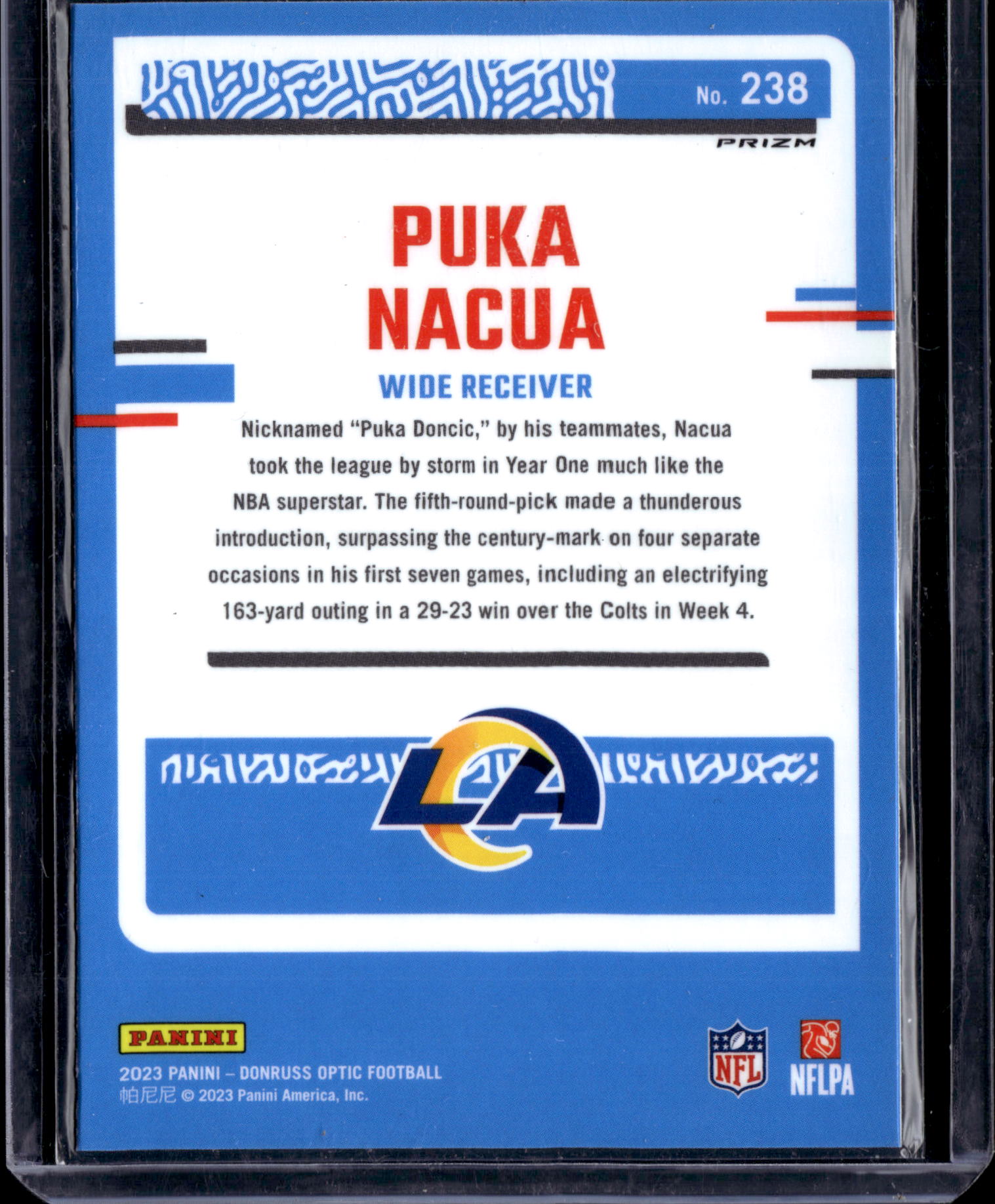 2023 Panini Donruss Optic Puka Nacua #238 Blue hyper prizm Rookie