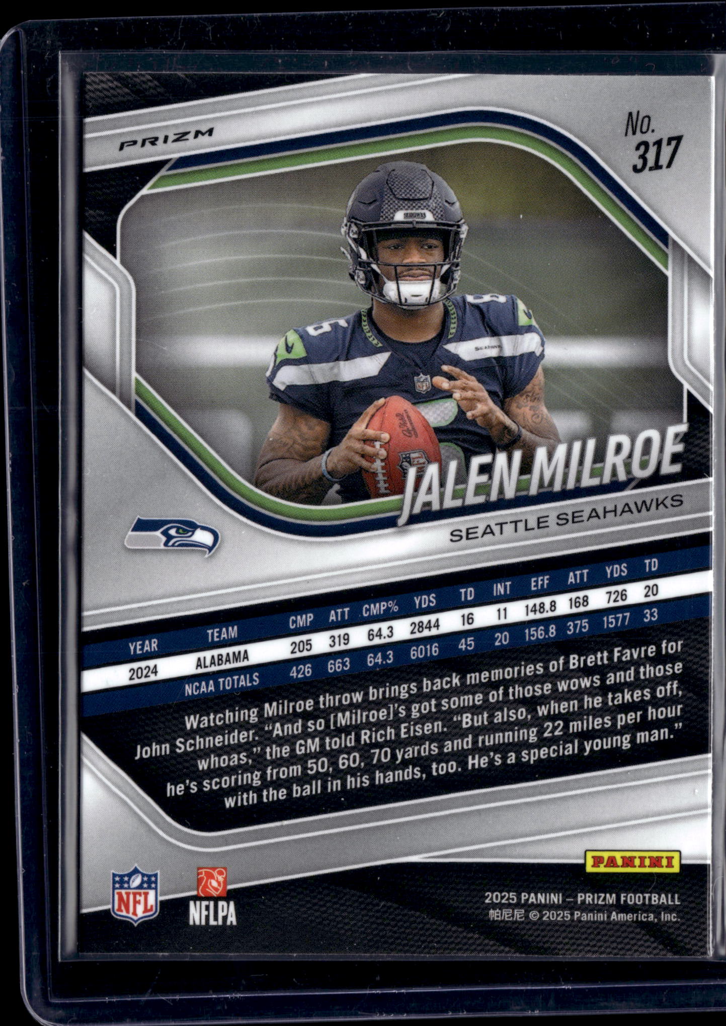 2025 Panini Prizm Jalen Milroe #317 White Sparkle