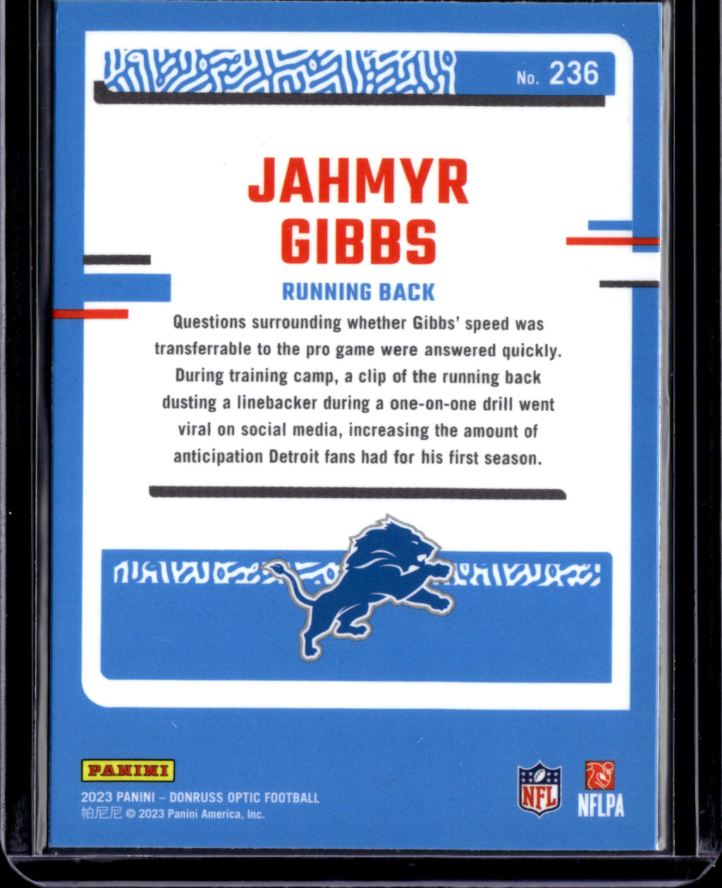 2023 Panini Donruss Optic Jahmyr Gibbs #236