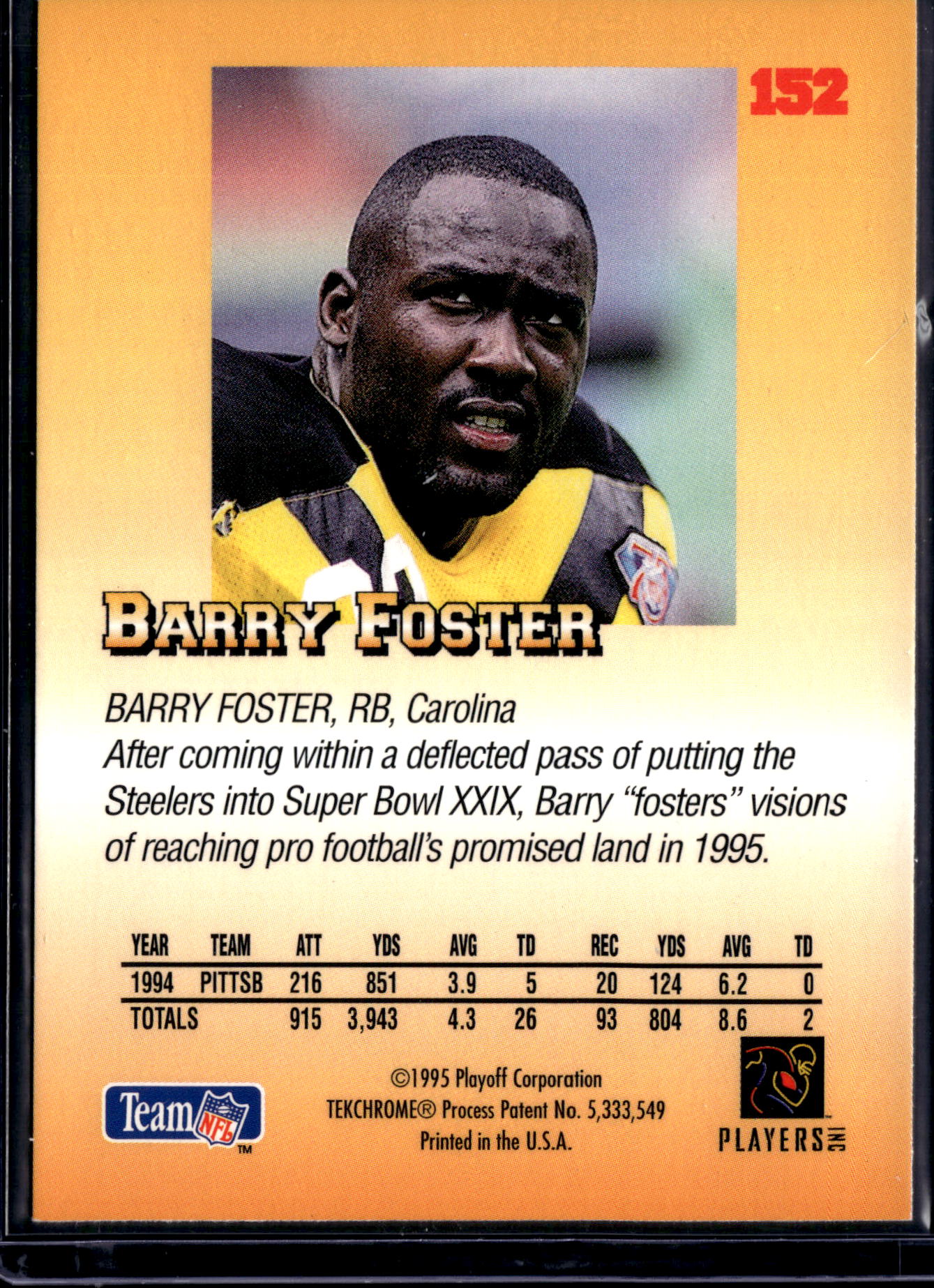 1995 Playoff Prime Barry Foster #152