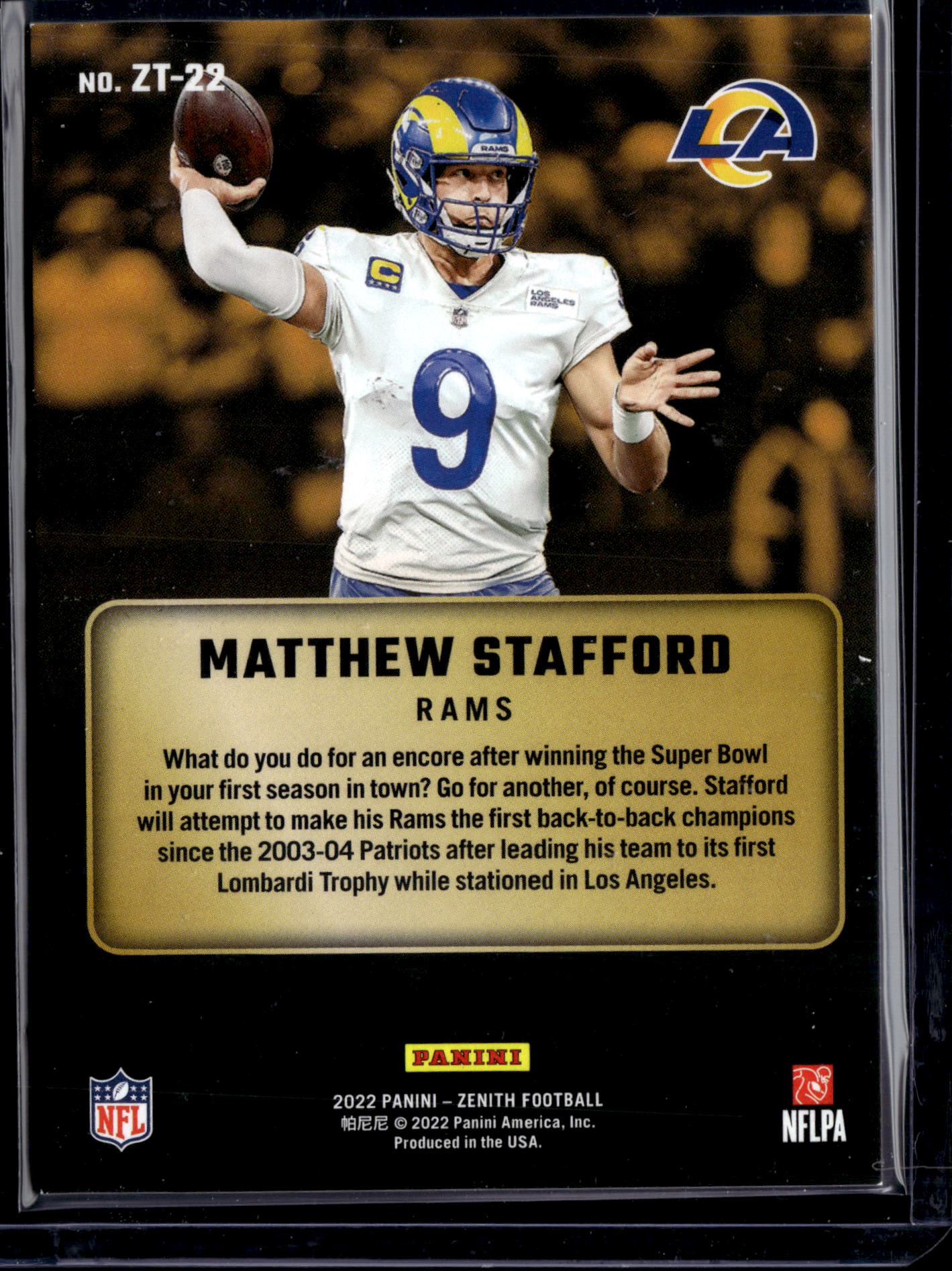 2022 Panini Zenith Z-Team Matthew Stafford #ZT-22