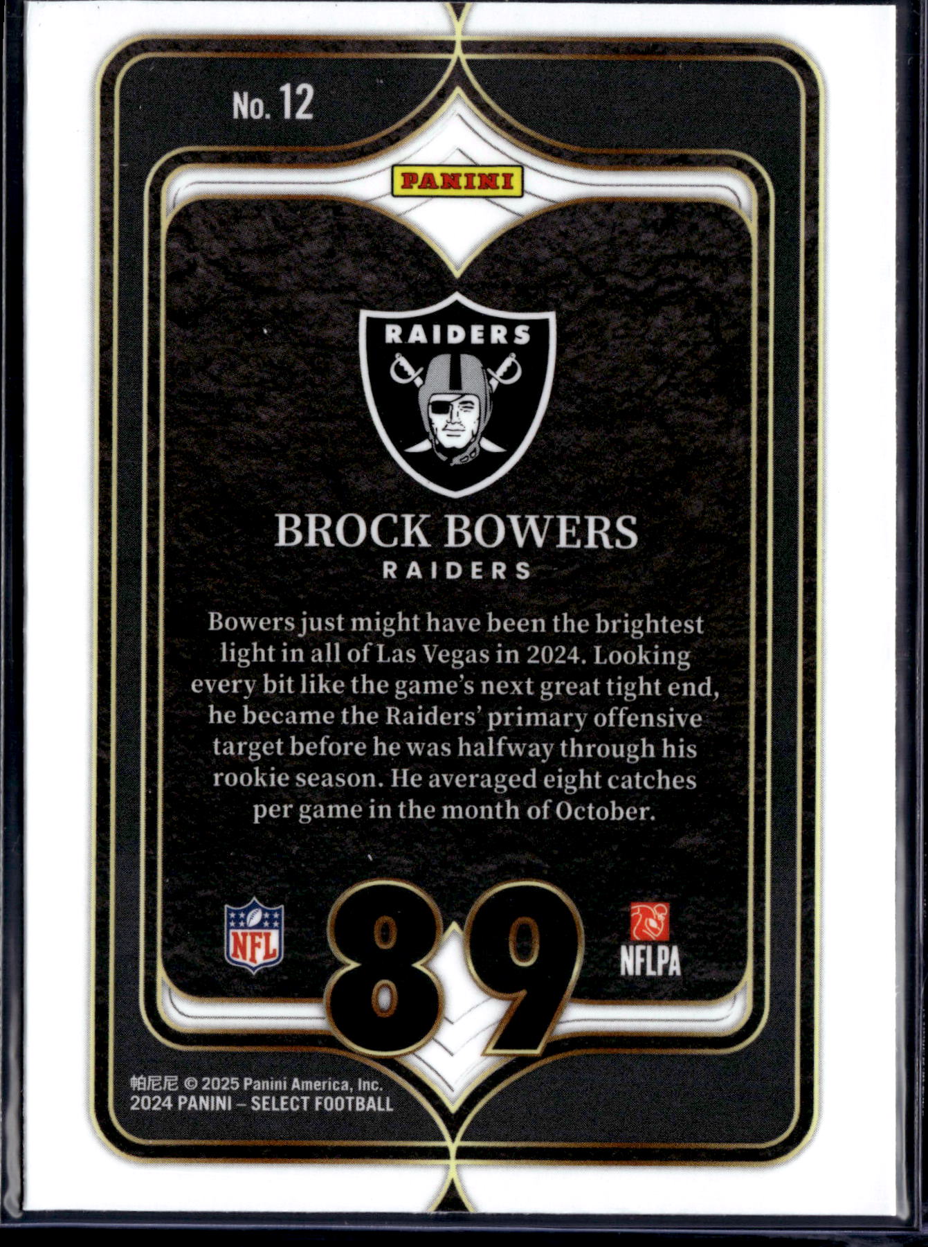 2025 Panini Select Numbers Brock Bowers #12 RC