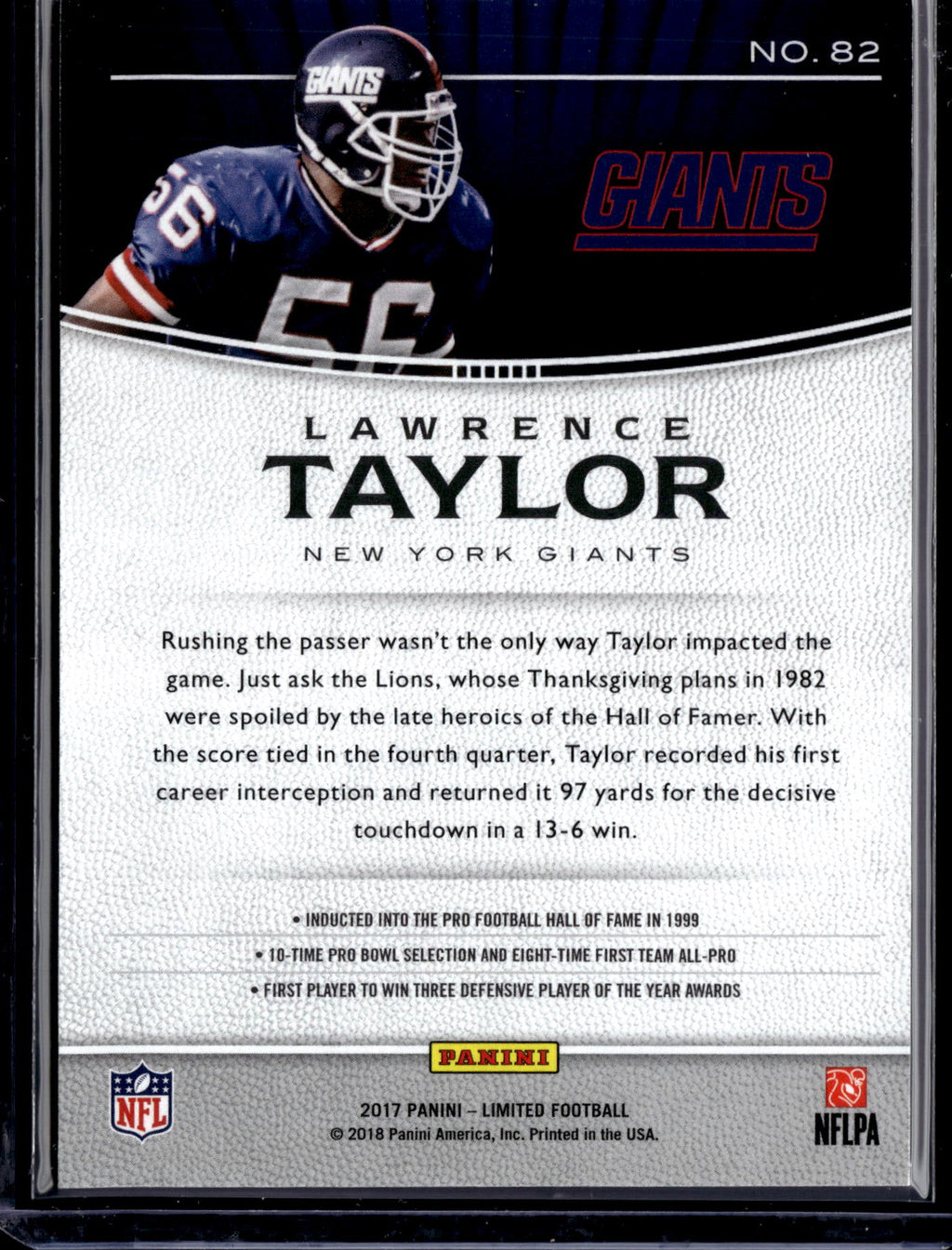 2018 Panini Limited Lawrence Taylor #82