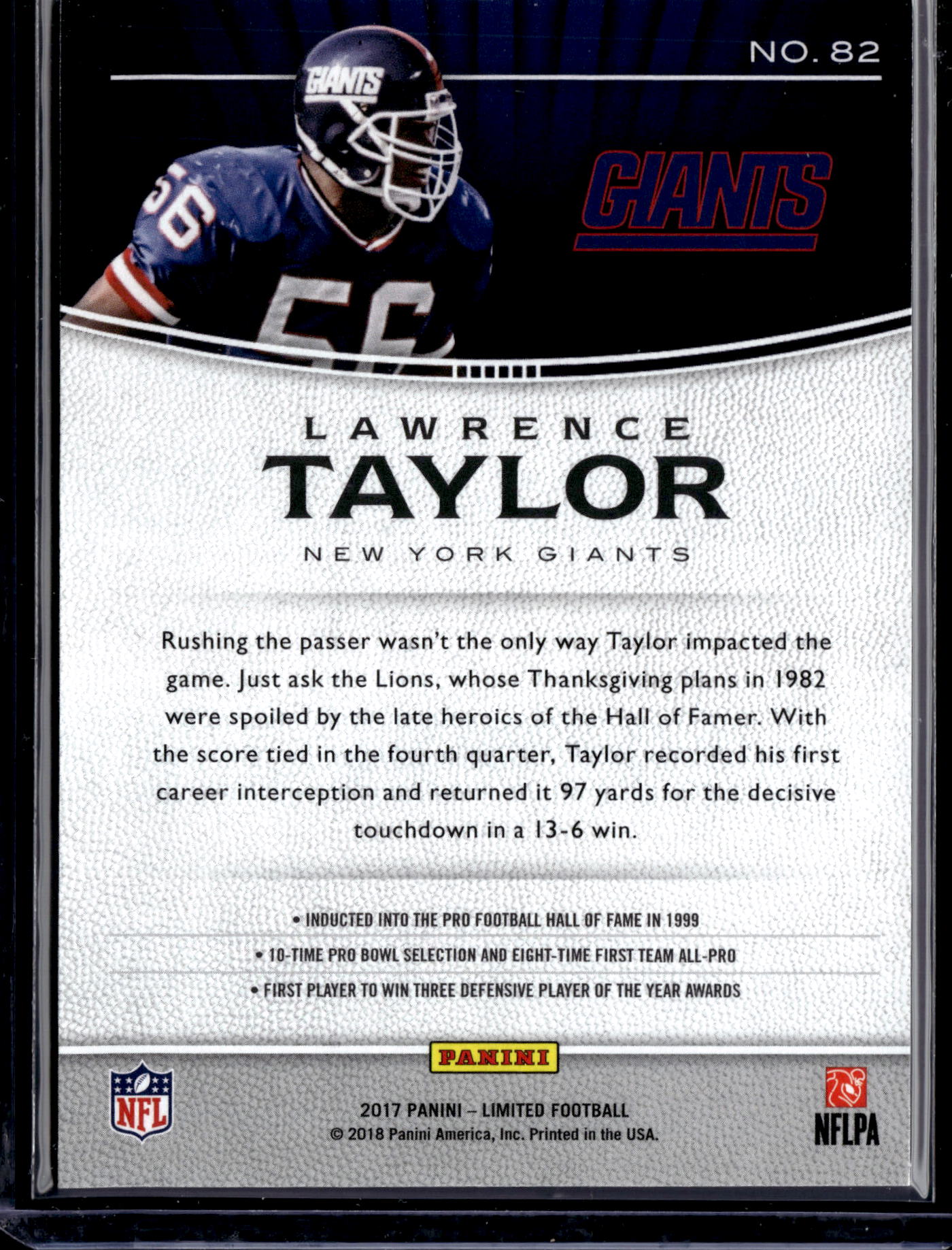 2018 Panini Limited Lawrence Taylor #82