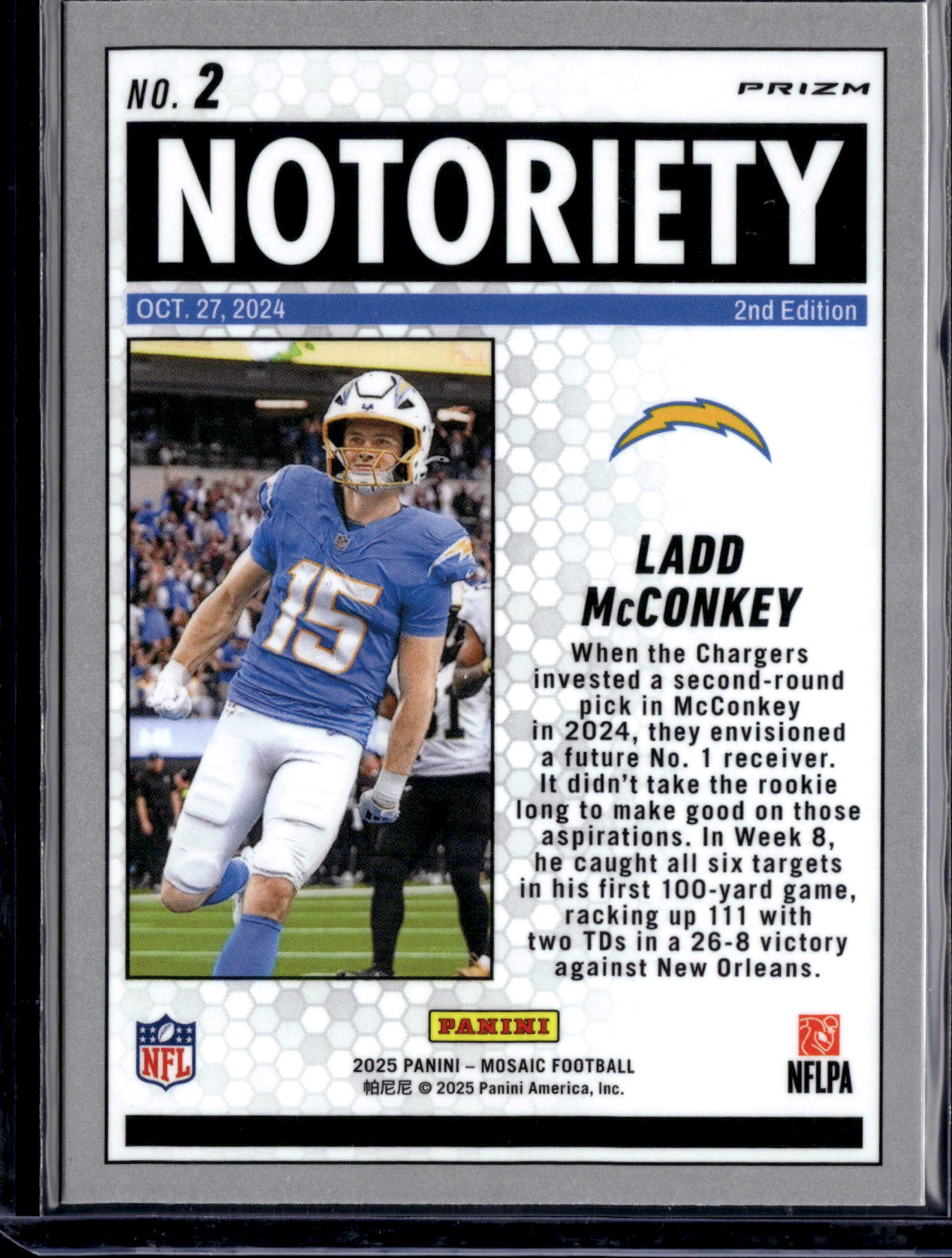 2025 Panini Mosaic Notoriety Ladd McConkey #2 Green