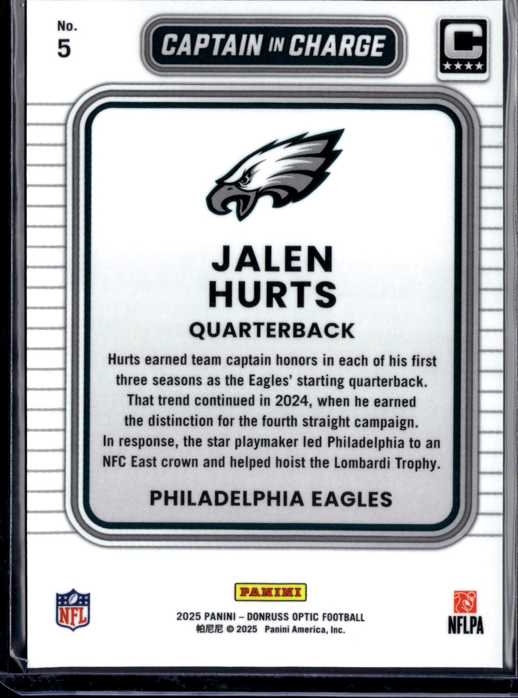2025 Panini Donruss Optic Captain In Charge Jalen Hurts #5